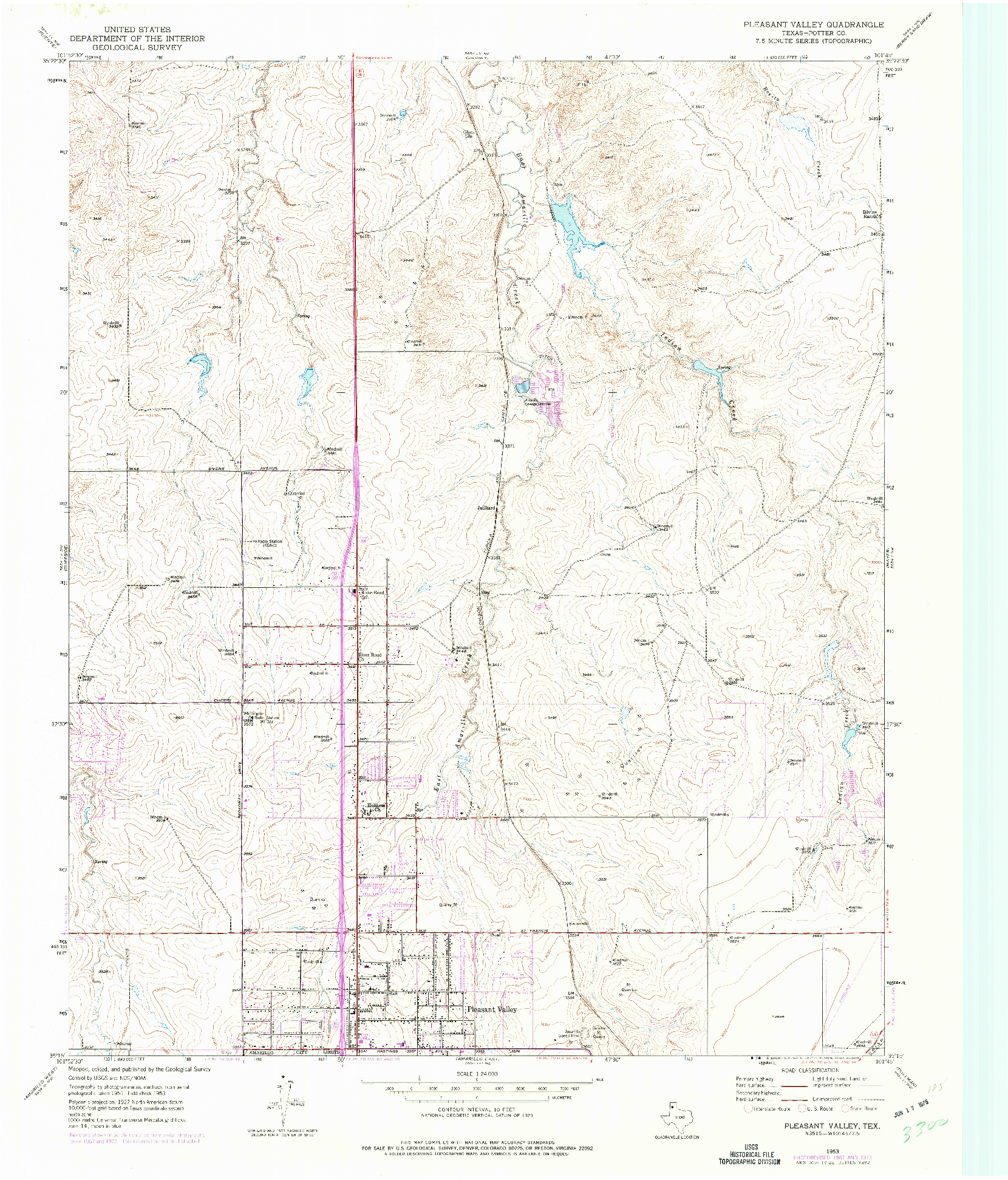 USGS 1:24000-SCALE QUADRANGLE FOR PLEASANT VALLEY, TX 1953