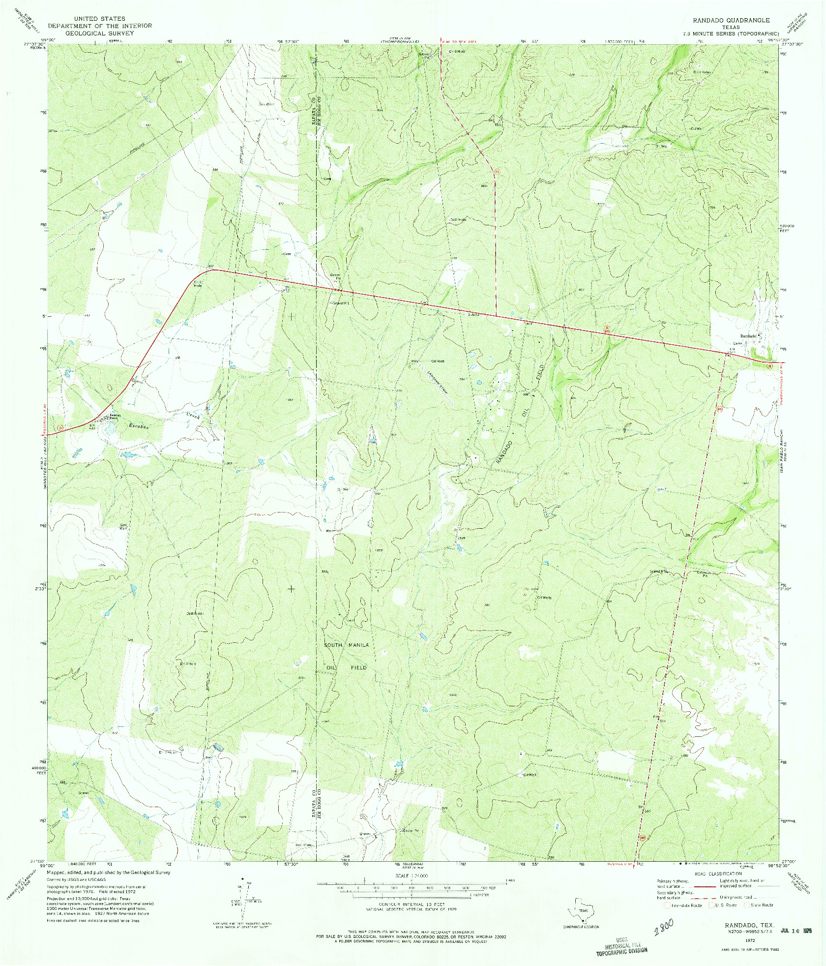 USGS 1:24000-SCALE QUADRANGLE FOR RANDADO, TX 1972