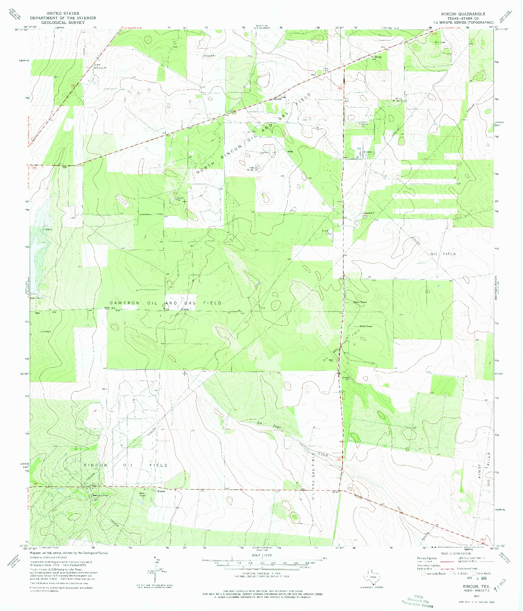 USGS 1:24000-SCALE QUADRANGLE FOR RINCON, TX 1972