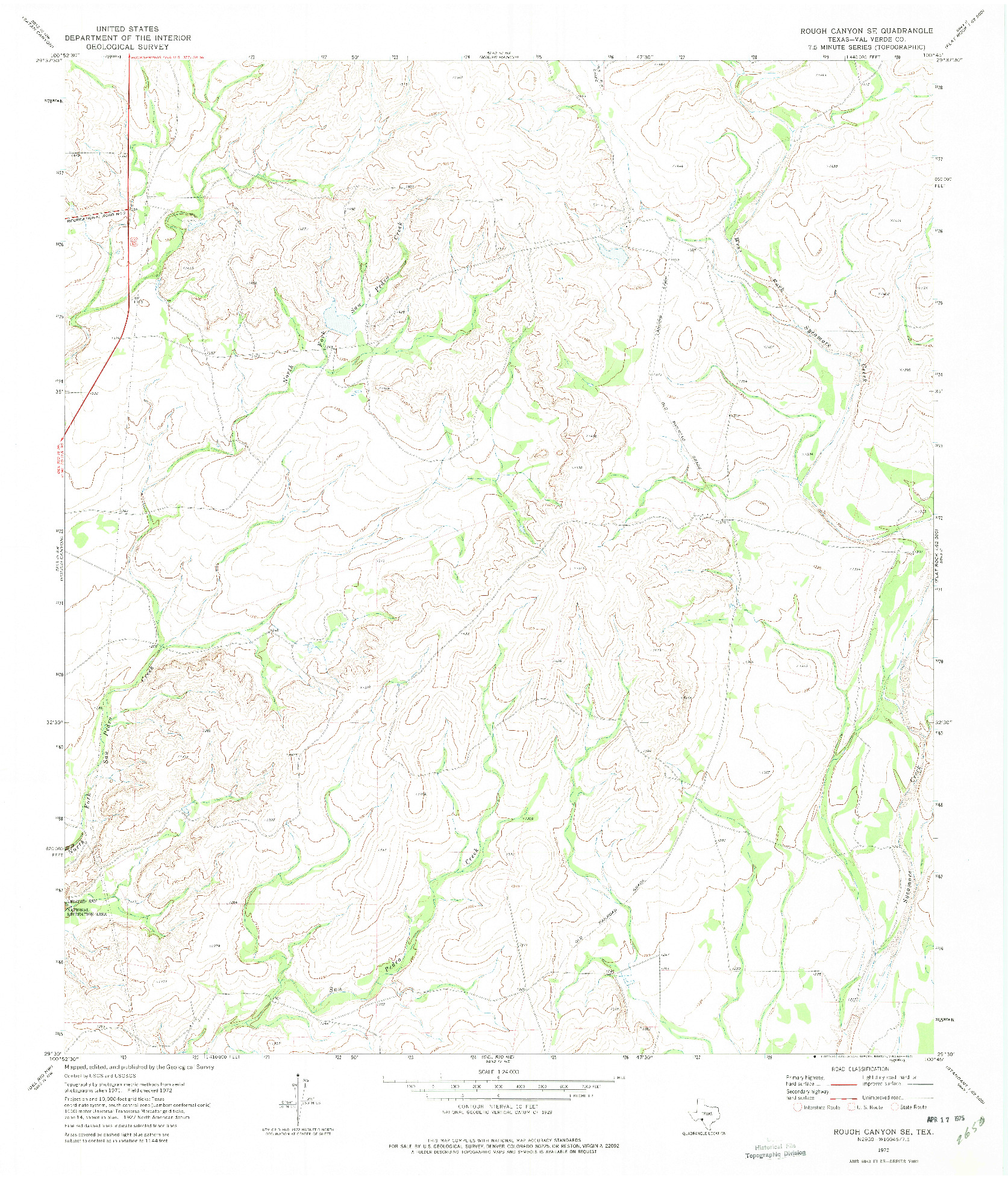 USGS 1:24000-SCALE QUADRANGLE FOR ROUGH CANYON SE, TX 1972