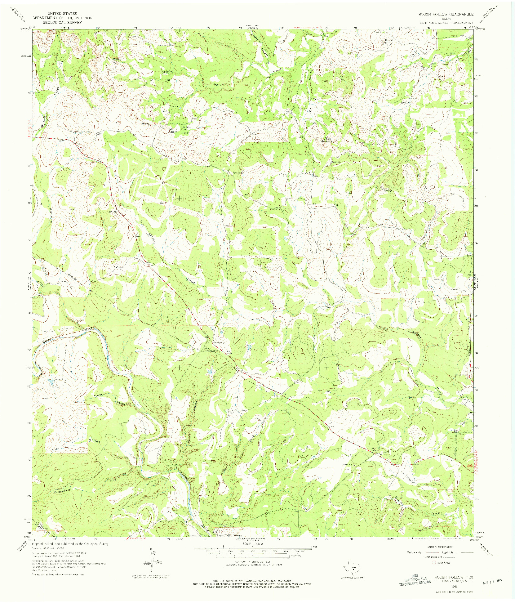 USGS 1:24000-SCALE QUADRANGLE FOR ROUGH HOLLOW, TX 1963
