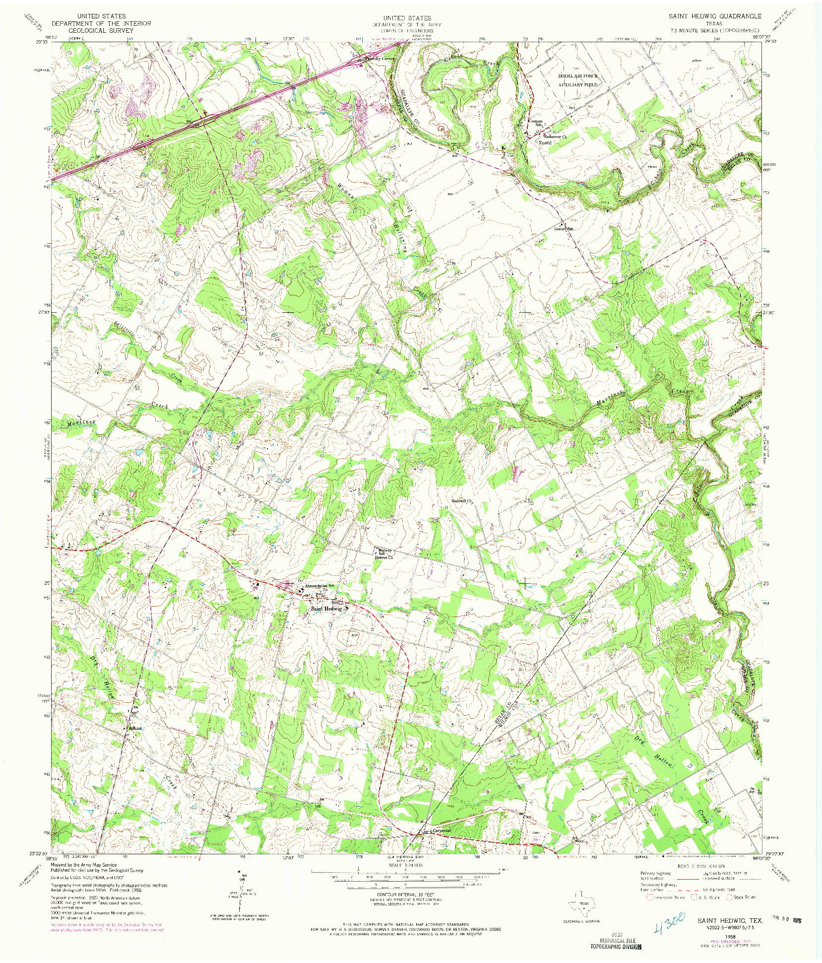 USGS 1:24000-SCALE QUADRANGLE FOR SAINT HEDWIG, TX 1958