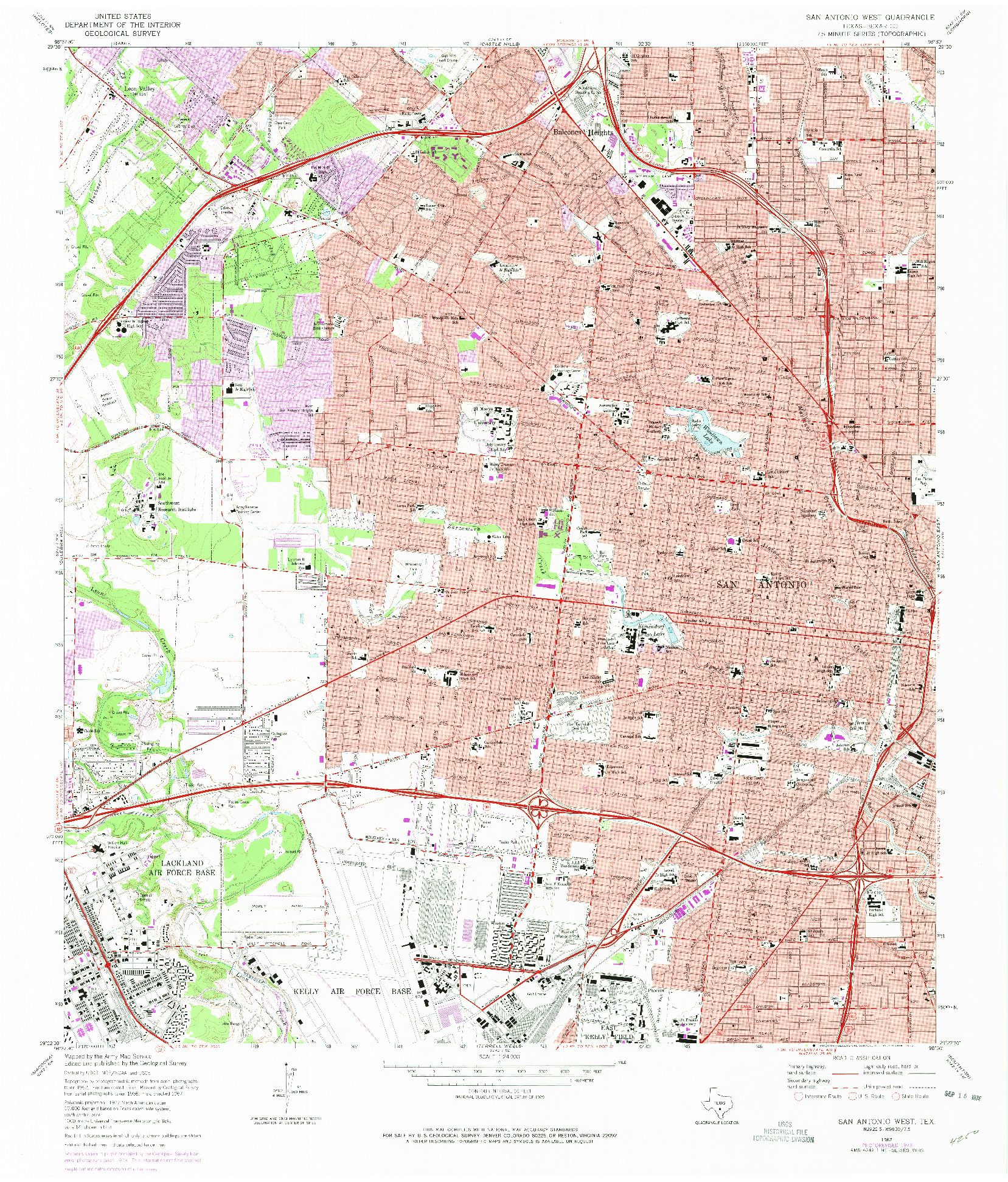 USGS 1:24000-SCALE QUADRANGLE FOR SAN ANTONIO WEST, TX 1967