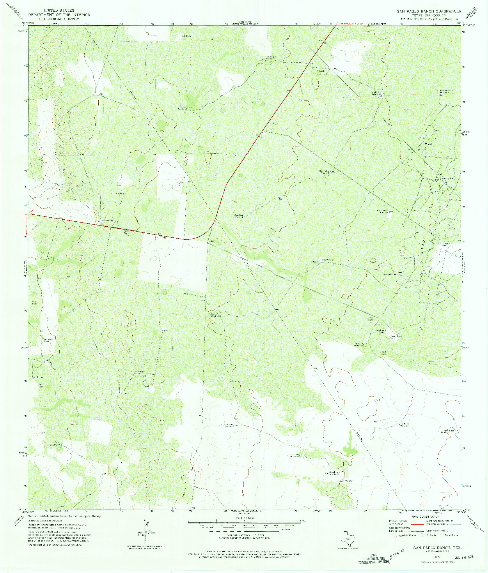 USGS 1:24000-SCALE QUADRANGLE FOR SAN PABLO RANCH, TX 1972