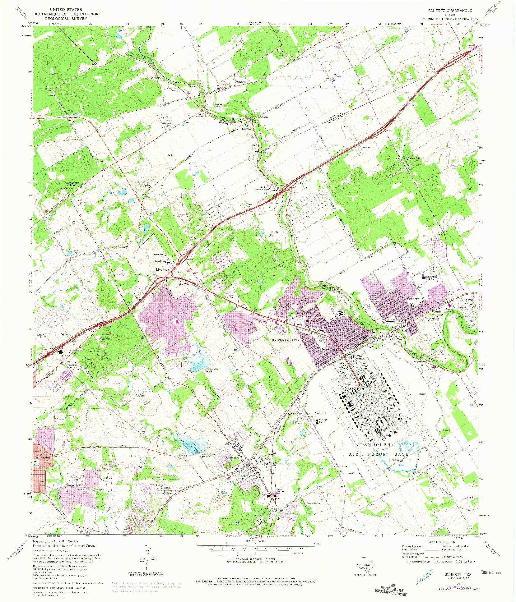 USGS 1:24000-SCALE QUADRANGLE FOR SCHERTZ, TX 1967