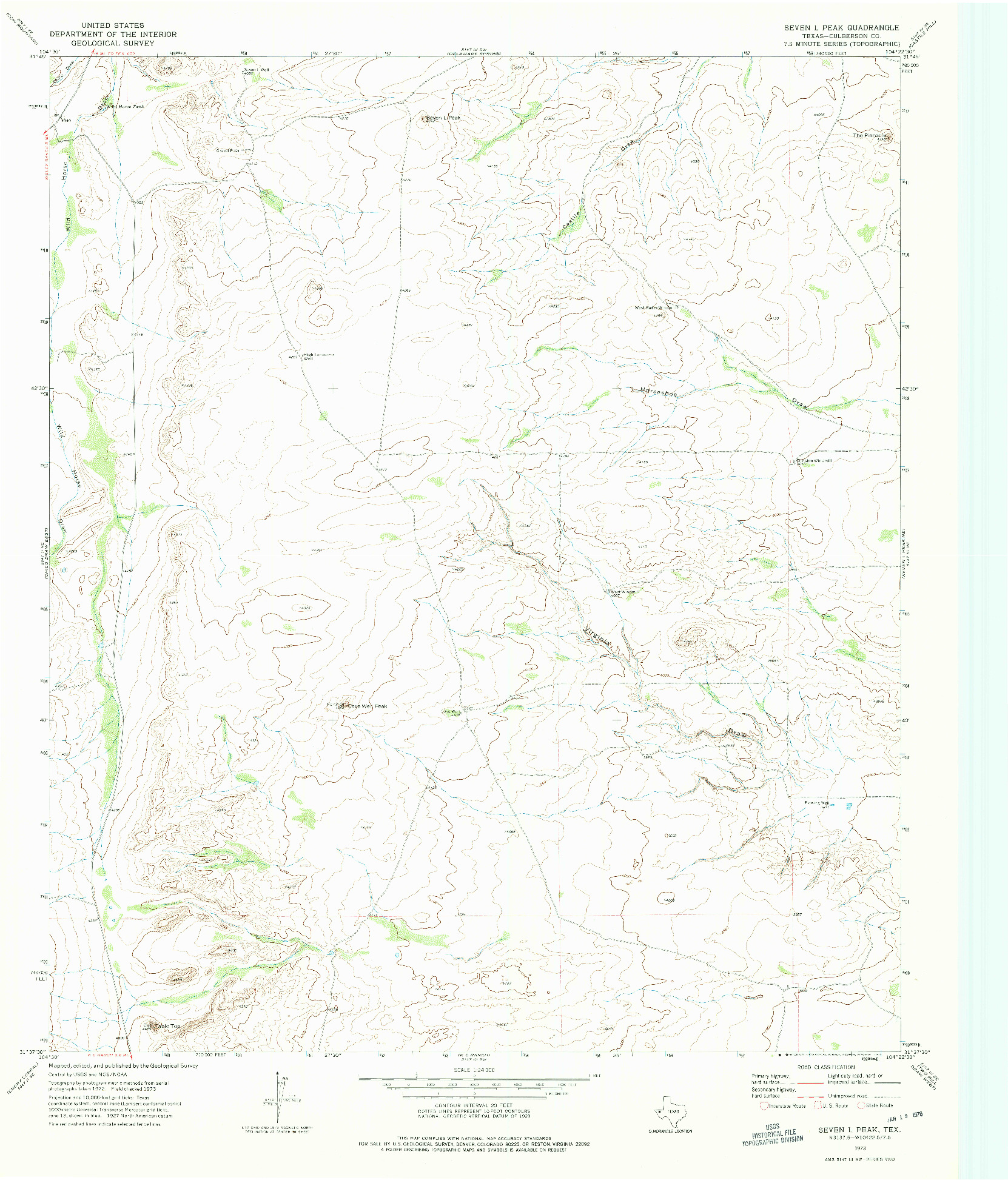 USGS 1:24000-SCALE QUADRANGLE FOR SEVEN L PEAK, TX 1973