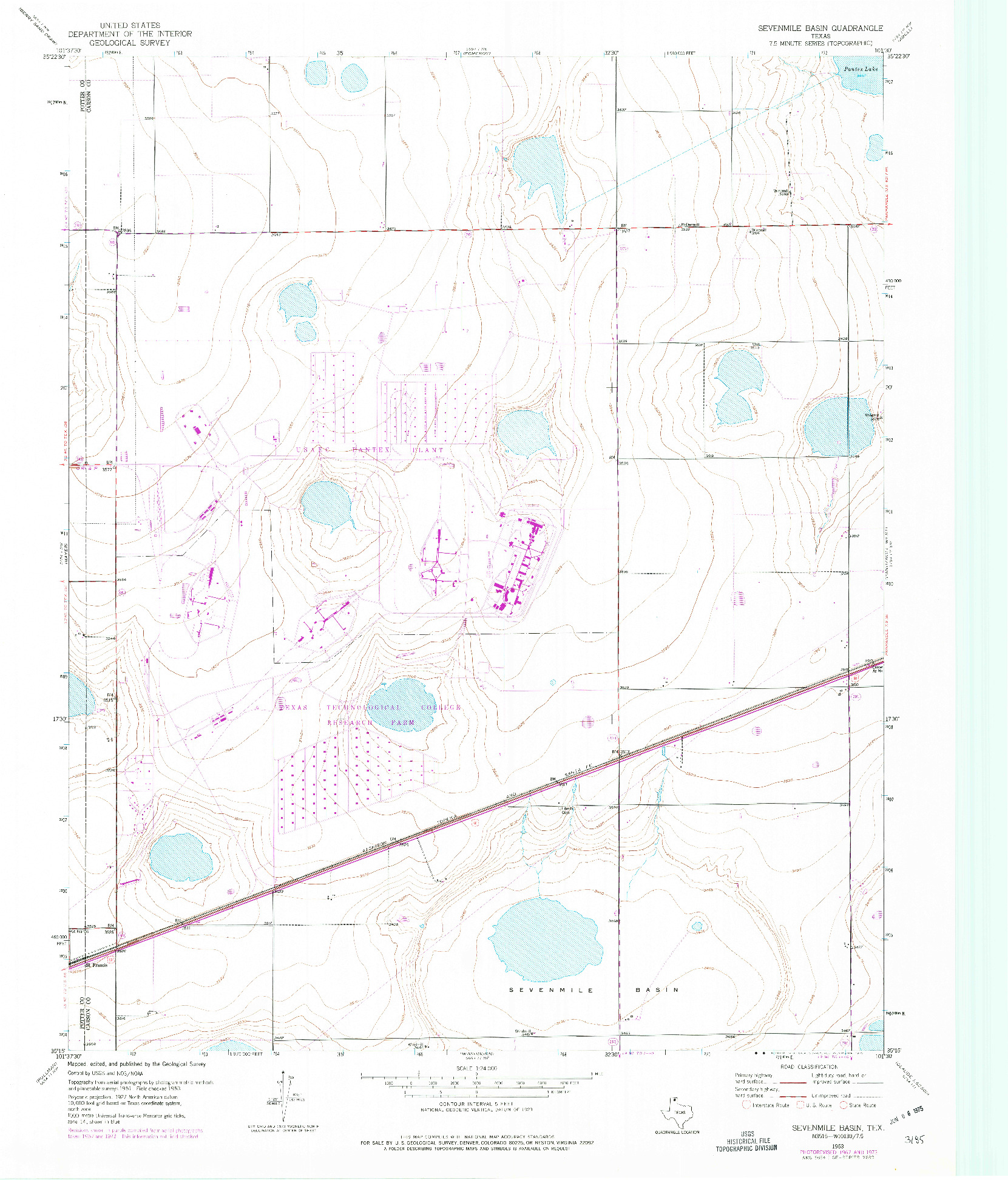 USGS 1:24000-SCALE QUADRANGLE FOR SEVENMILE BASIN, TX 1953