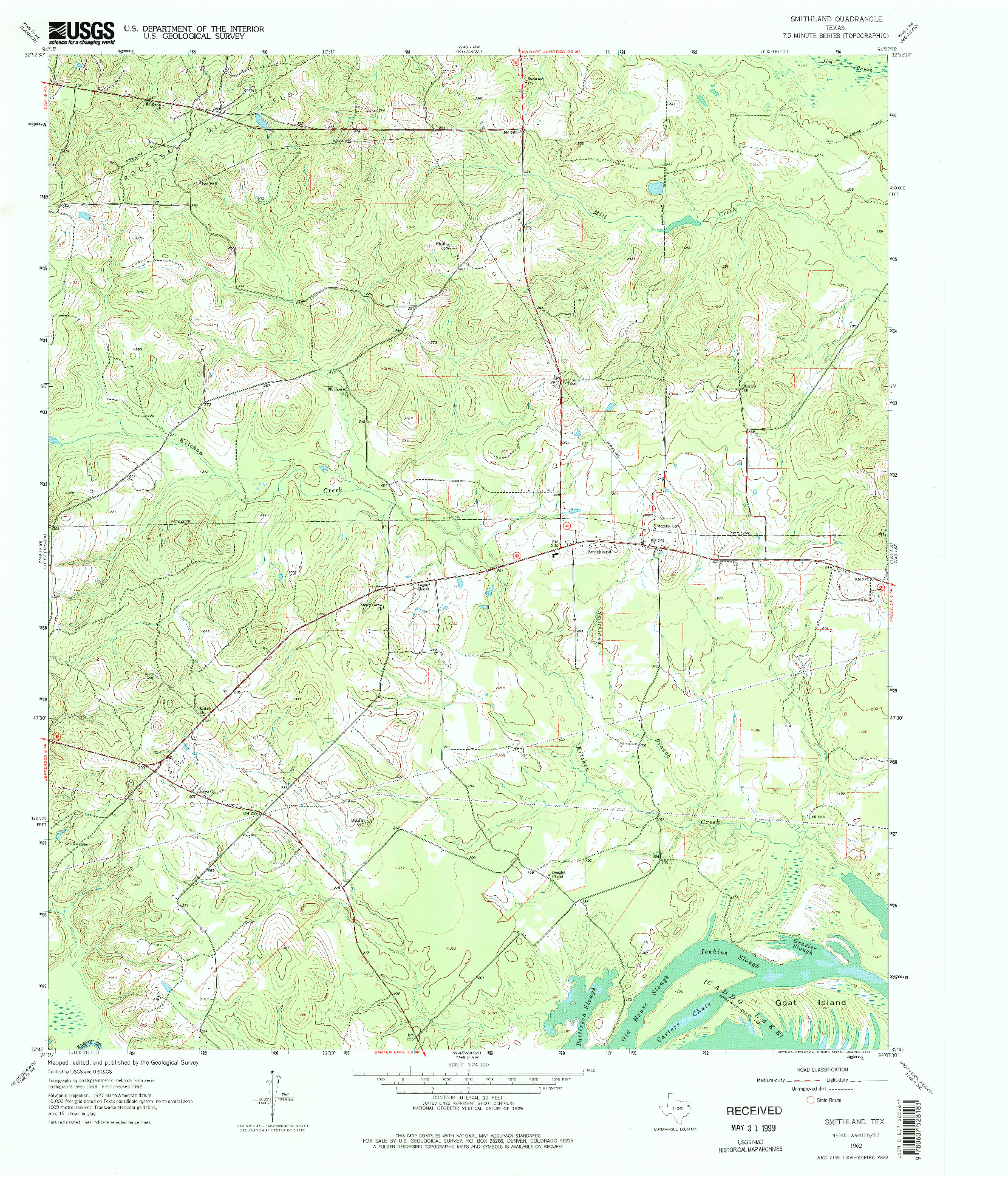 USGS 1:24000-SCALE QUADRANGLE FOR SMITHLAND, TX 1962