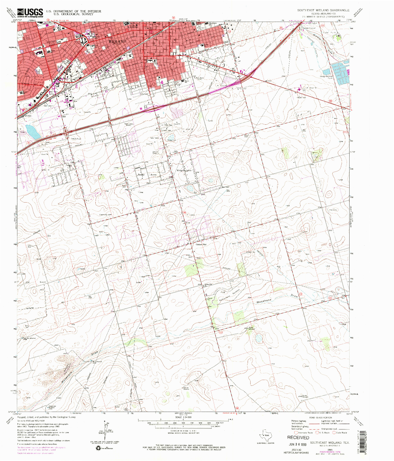 USGS 1:24000-SCALE QUADRANGLE FOR SOUTHEAST MIDLAND, TX 1965
