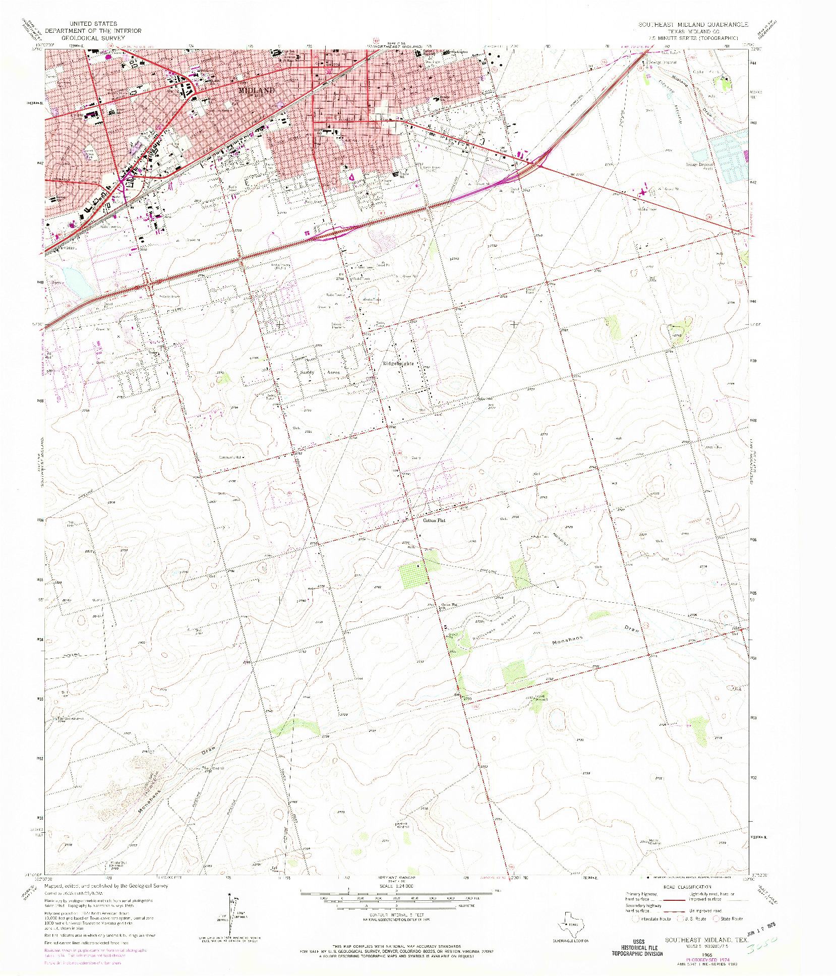 USGS 1:24000-SCALE QUADRANGLE FOR SOUTHEAST MIDLAND, TX 1965