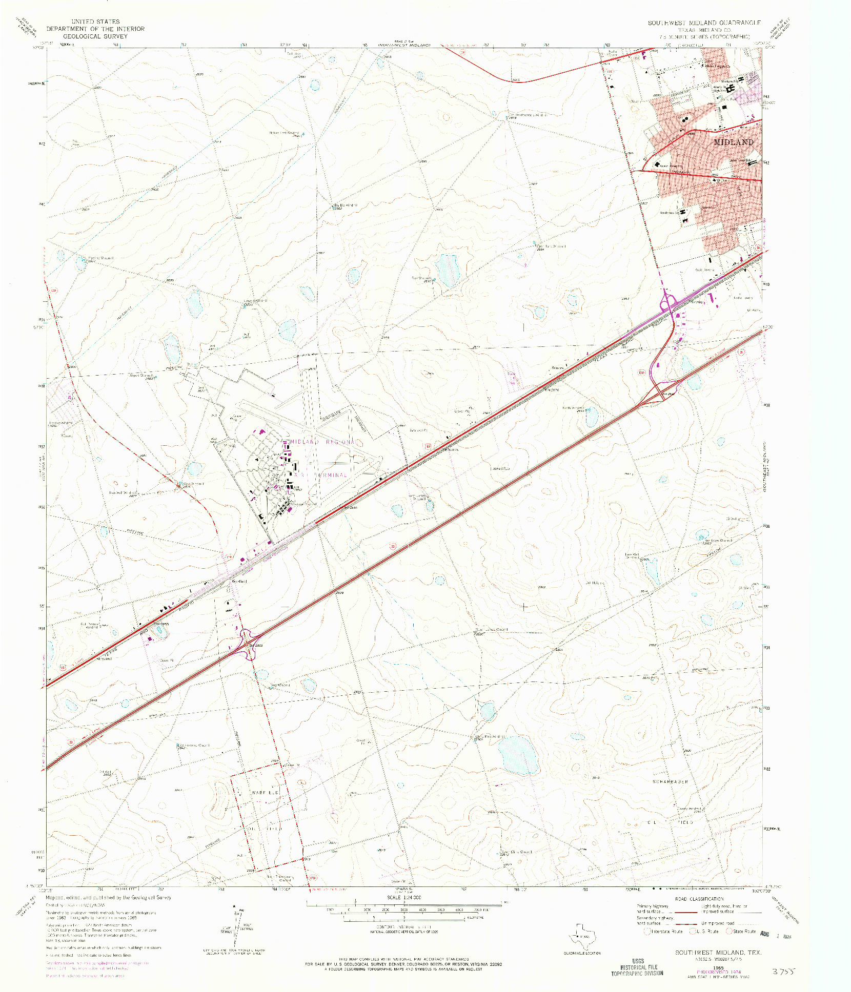 USGS 1:24000-SCALE QUADRANGLE FOR SOUTHWEST MIDLAND, TX 1965