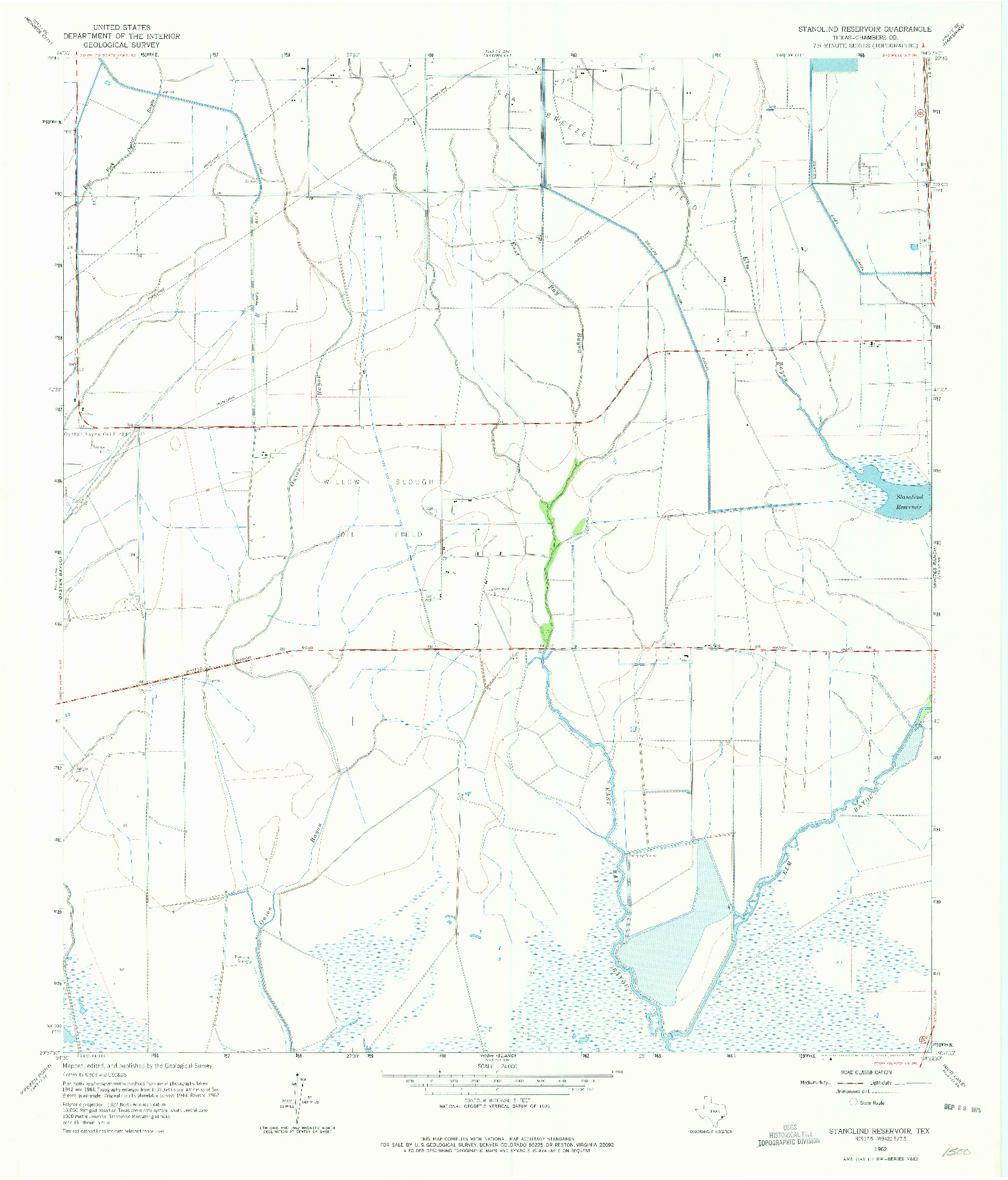 USGS 1:24000-SCALE QUADRANGLE FOR STANOLIND RESERVOIR, TX 1962