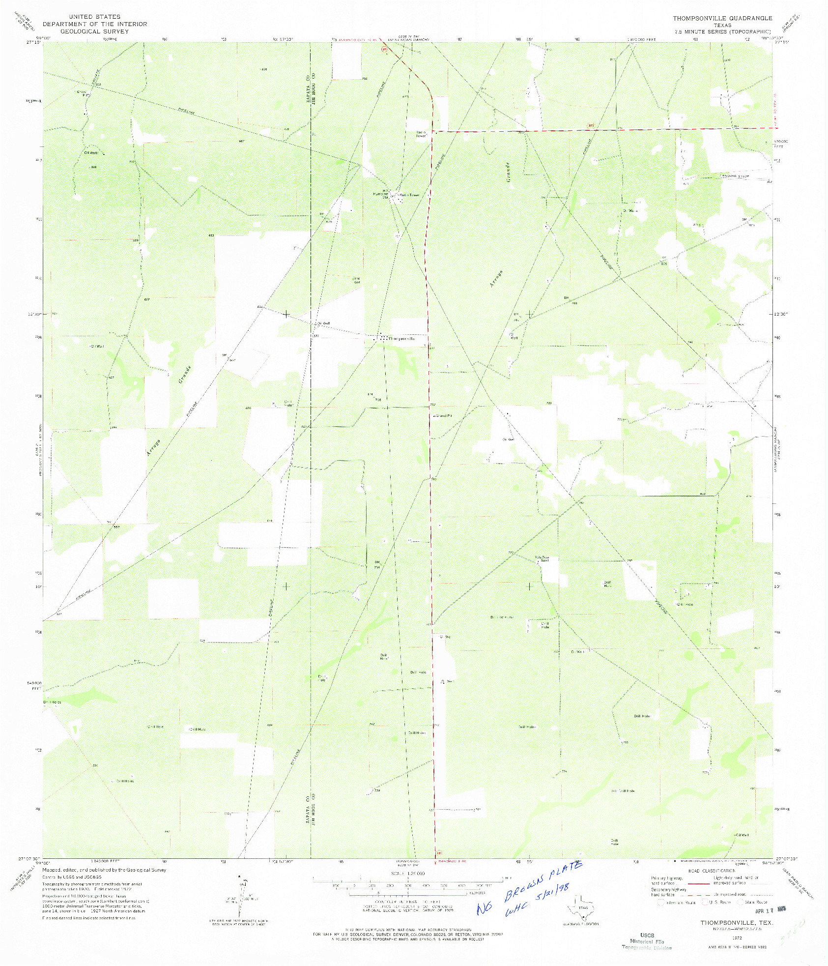 USGS 1:24000-SCALE QUADRANGLE FOR THOMPSONVILLE, TX 1972