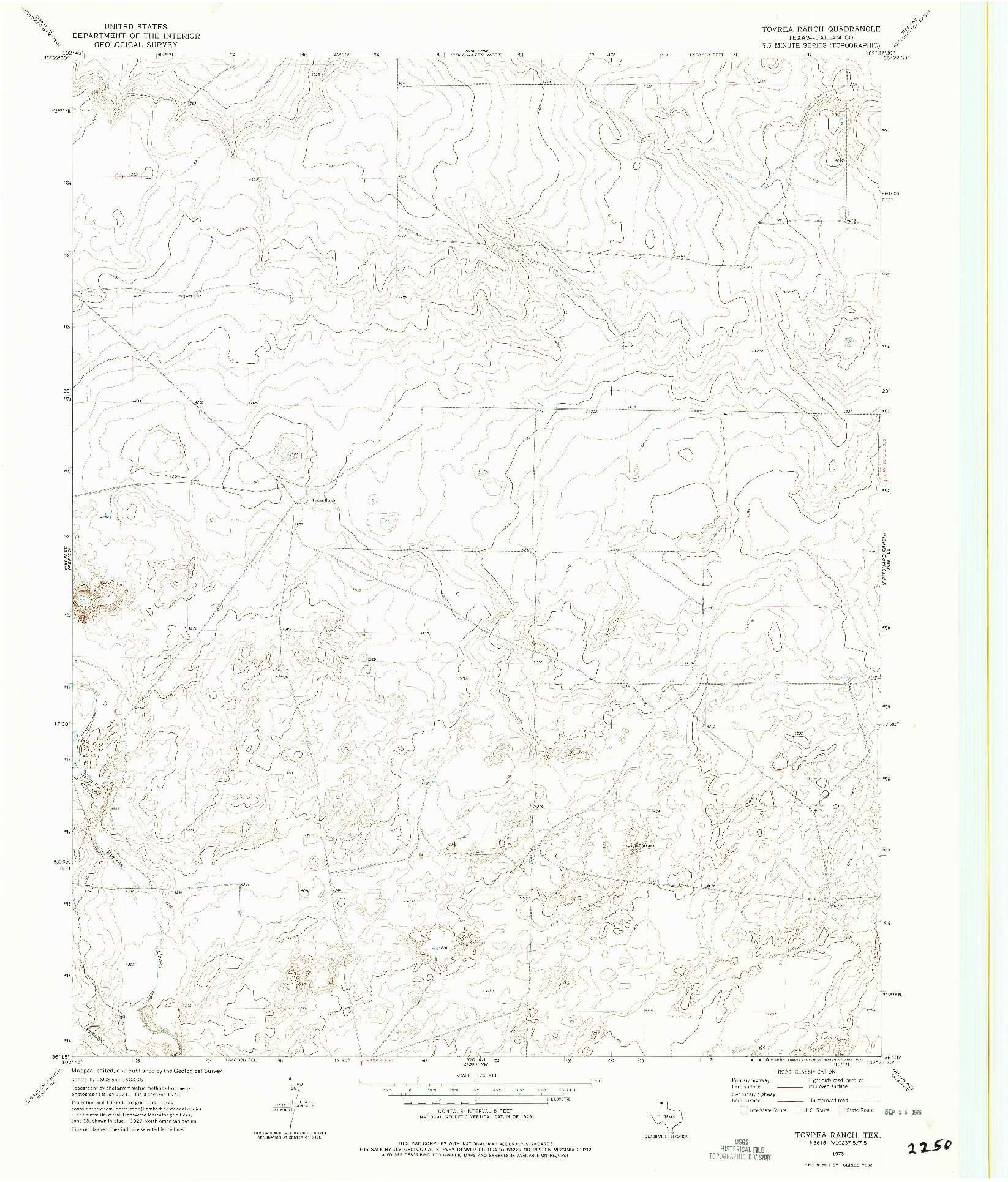USGS 1:24000-SCALE QUADRANGLE FOR TOVREA RANCH, TX 1973