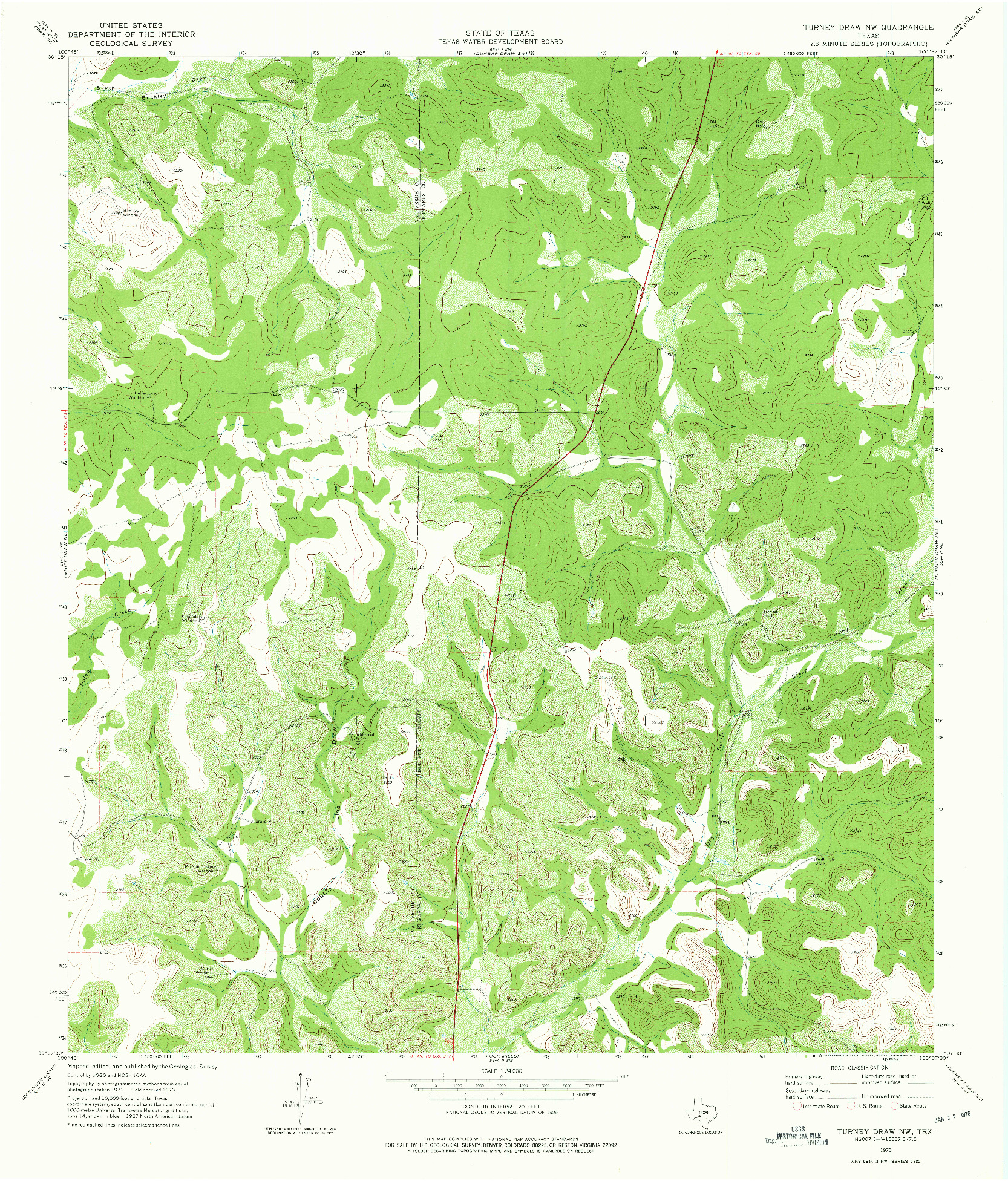 USGS 1:24000-SCALE QUADRANGLE FOR TURNEY DRAW NW, TX 1973