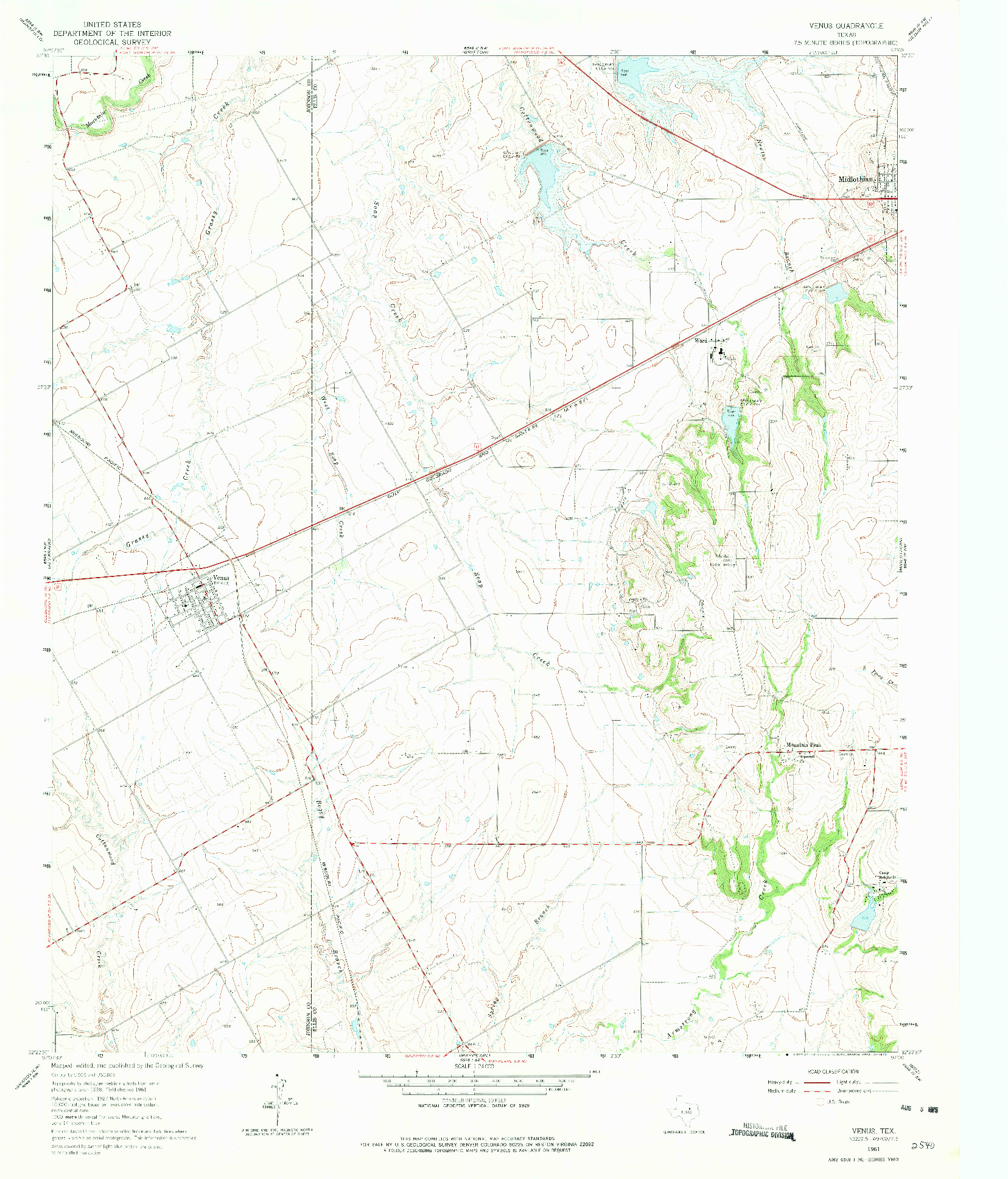 USGS 1:24000-SCALE QUADRANGLE FOR VENUS, TX 1961