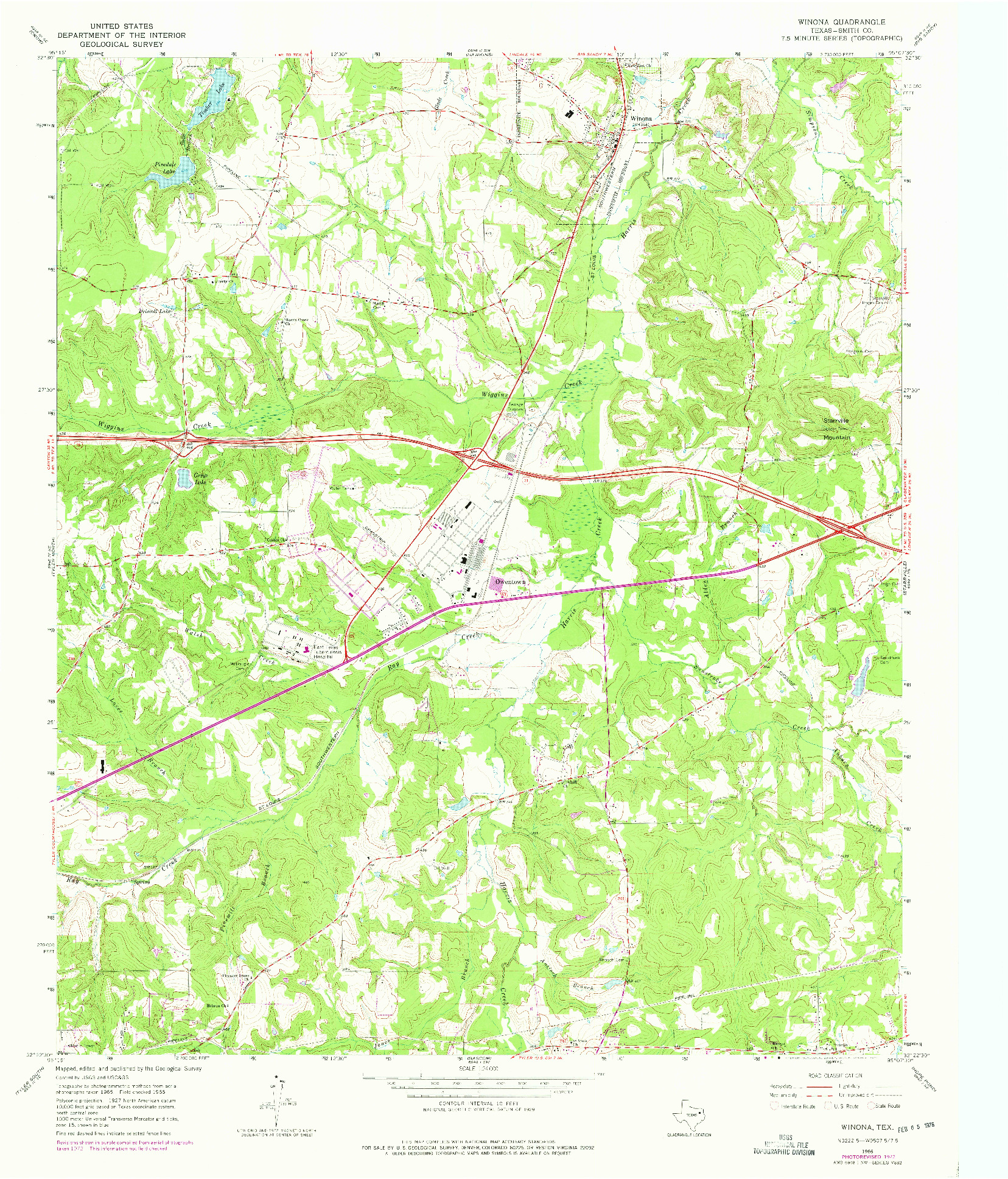 USGS 1:24000-SCALE QUADRANGLE FOR WINONA, TX 1966