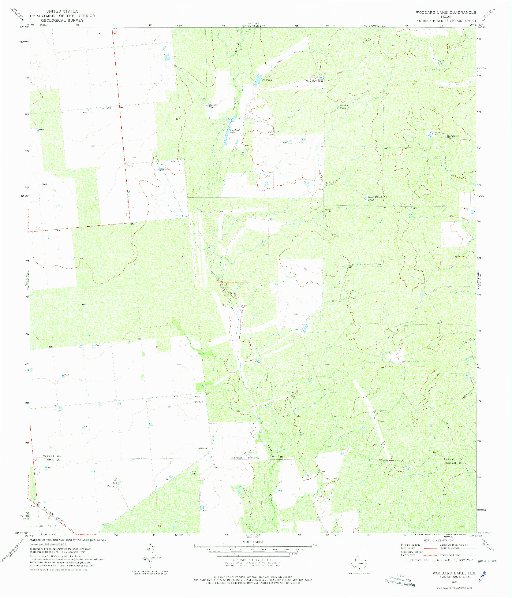 USGS 1:24000-SCALE QUADRANGLE FOR WOODARD LAKE, TX 1972