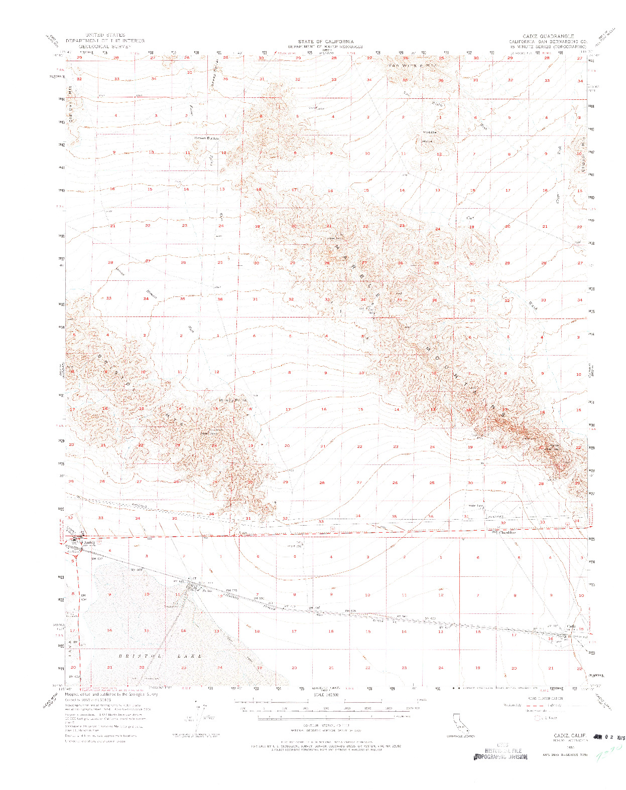 USGS 1:62500-SCALE QUADRANGLE FOR CADIZ, CA 1956