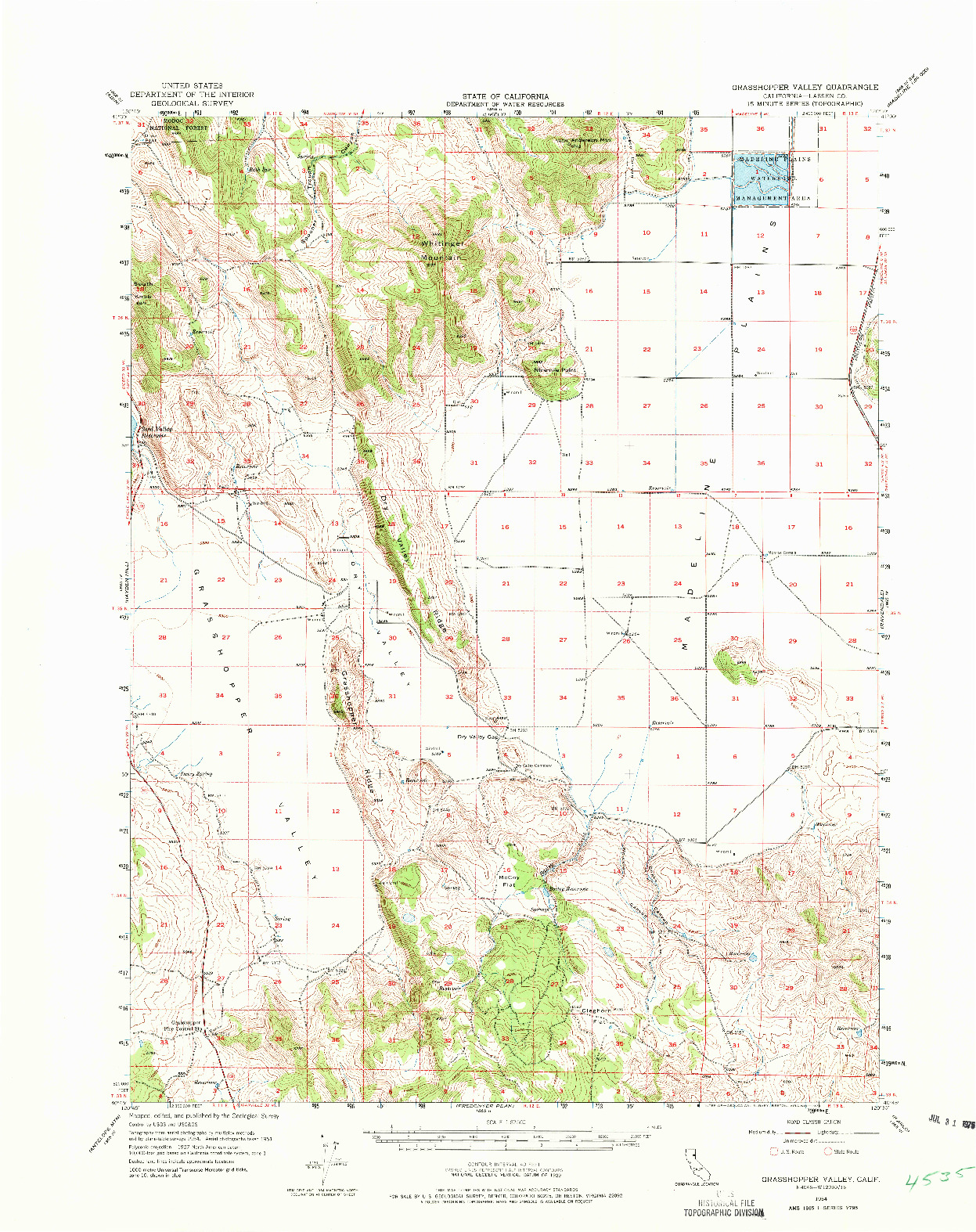 USGS 1:62500-SCALE QUADRANGLE FOR GRASSHOPPER VALLEY, CA 1954