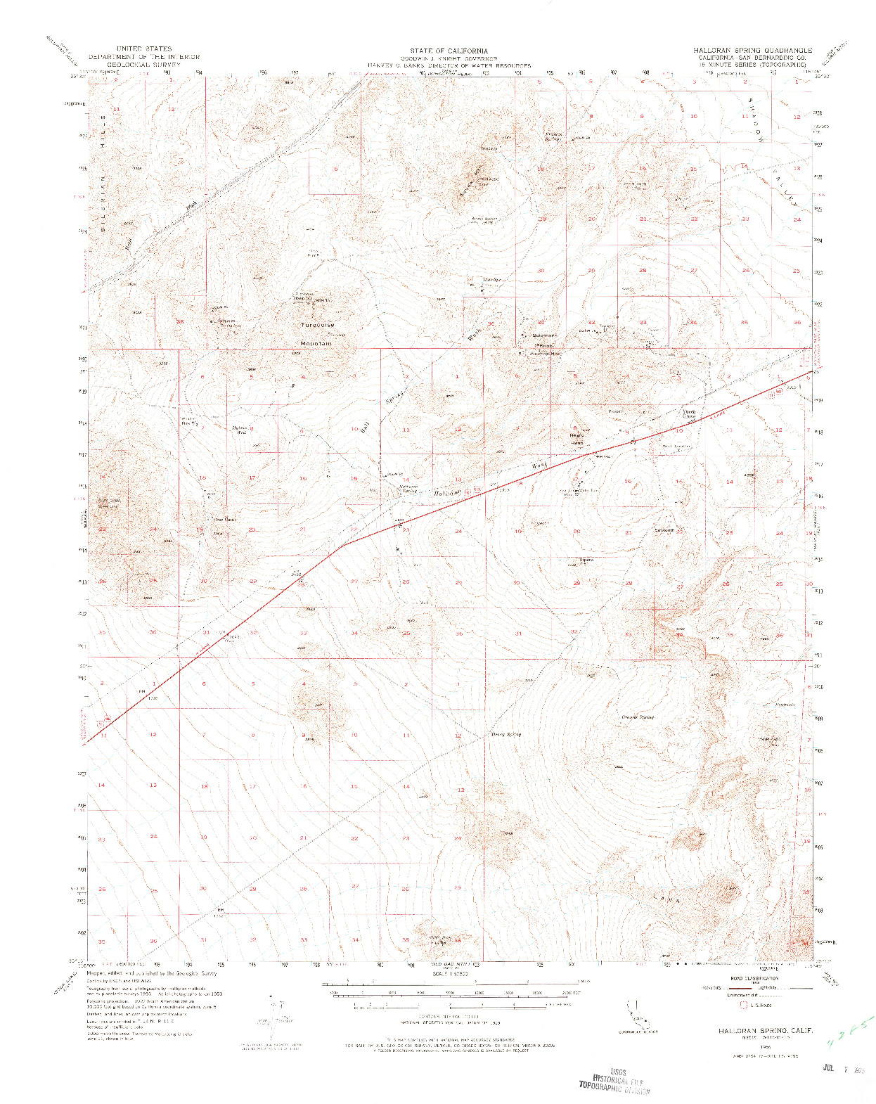 USGS 1:62500-SCALE QUADRANGLE FOR HALLORAN SPRING, CA 1956