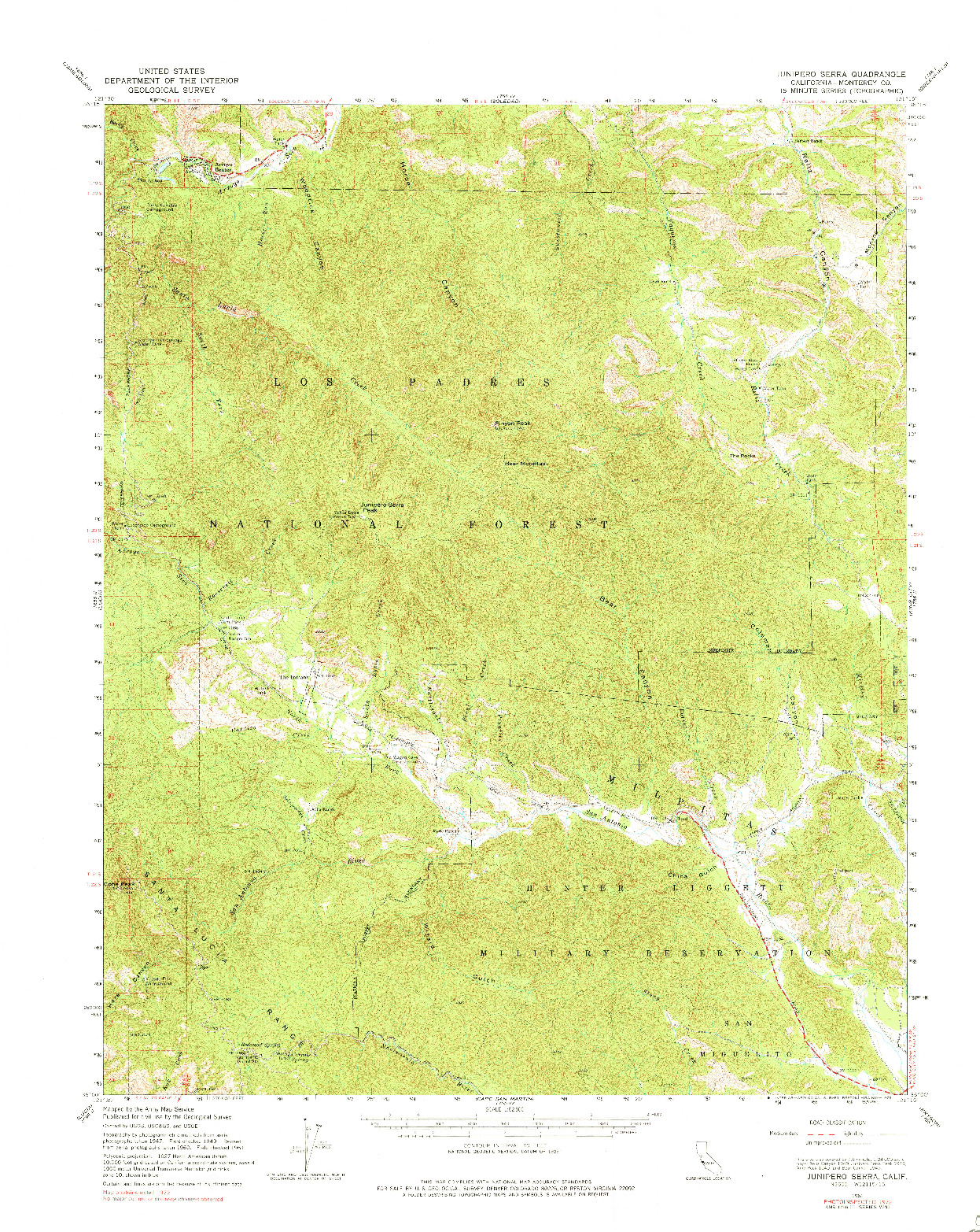USGS 1:62500-SCALE QUADRANGLE FOR JUNIPERO SERRA, CA 1961