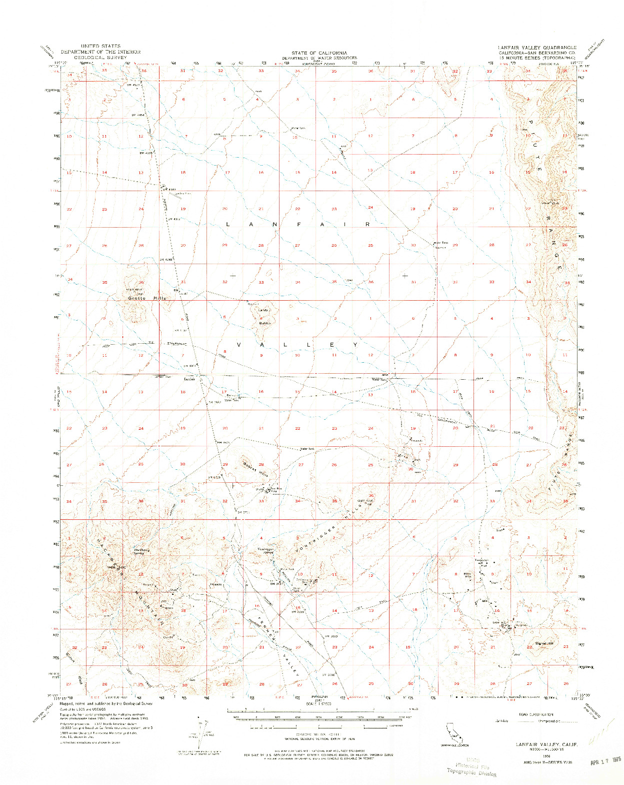 USGS 1:62500-SCALE QUADRANGLE FOR LANFAIR VALLEY, CA 1956