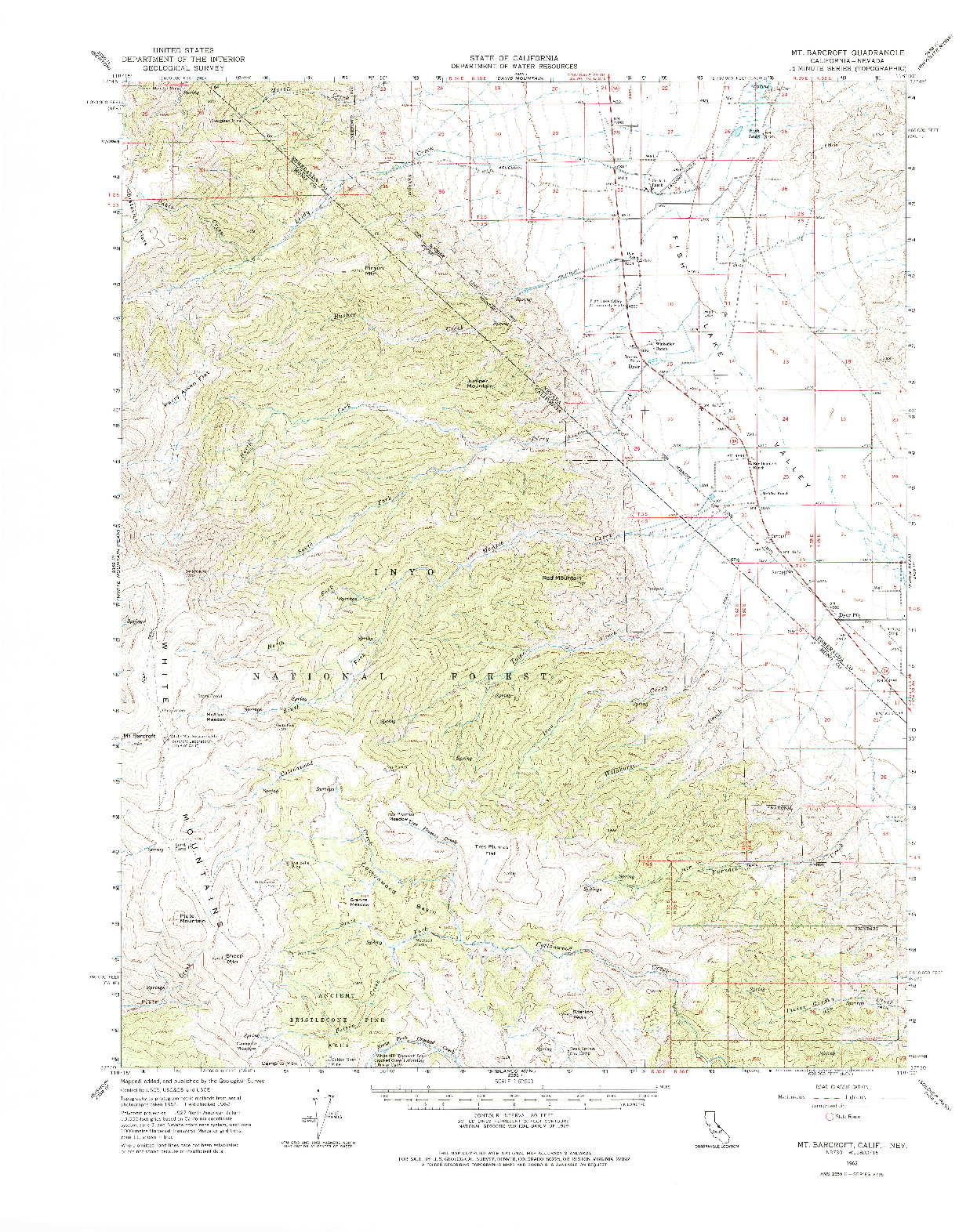 USGS 1:62500-SCALE QUADRANGLE FOR MT. BARCROFT, CA 1962