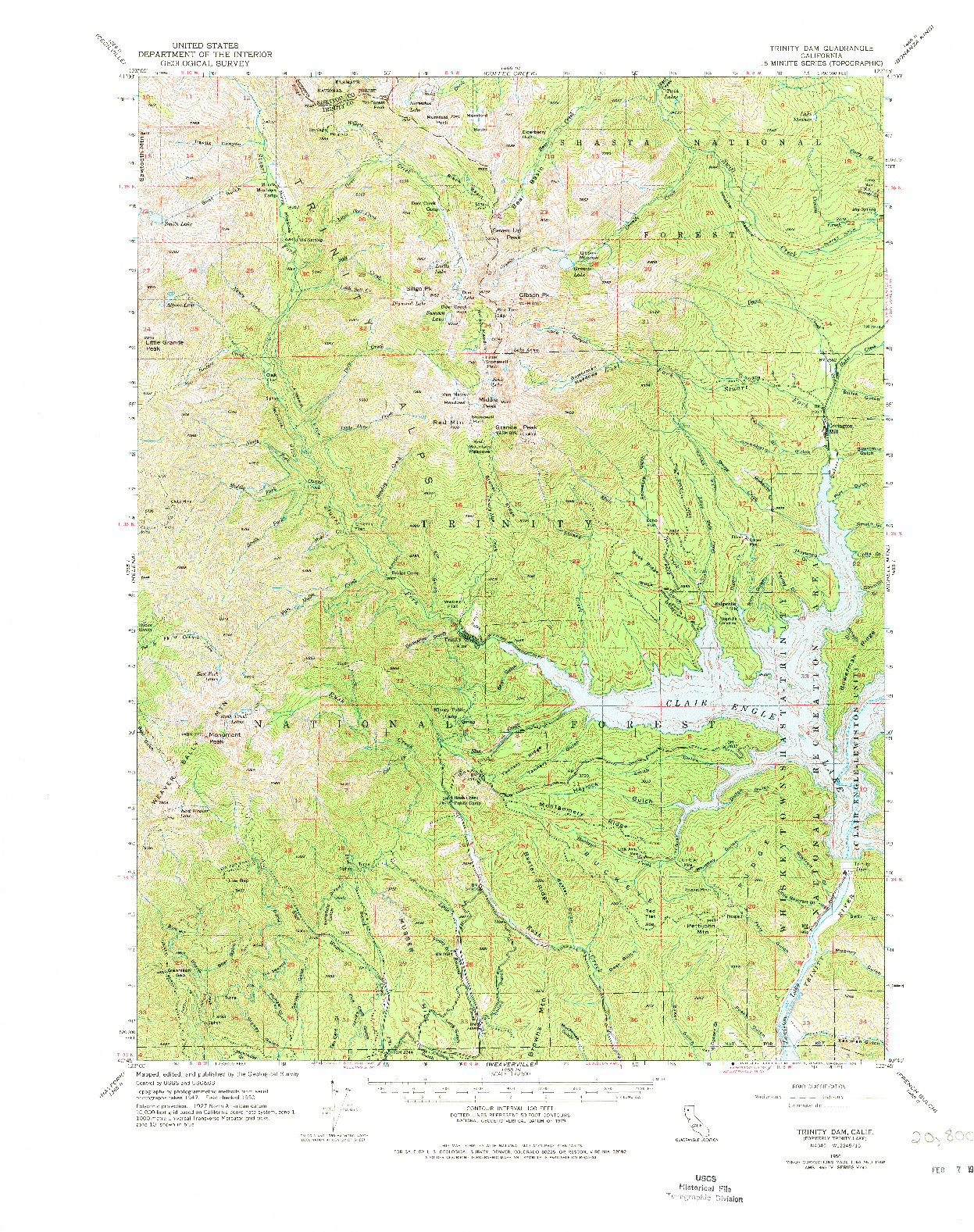 USGS 1:62500-SCALE QUADRANGLE FOR TRINITY DAM, CA 1950