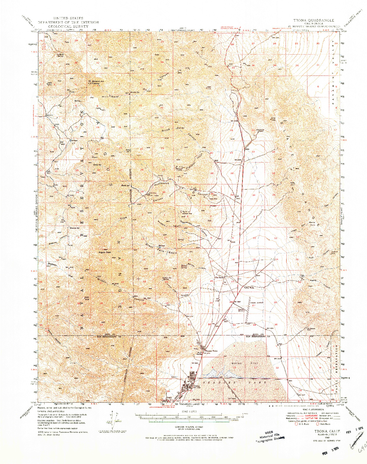USGS 1:62500-SCALE QUADRANGLE FOR TRONA, CA 1949