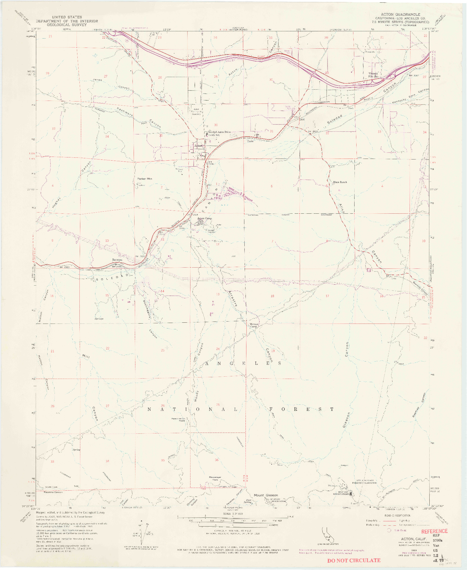 USGS 1:24000-SCALE QUADRANGLE FOR ACTON, CA 1959