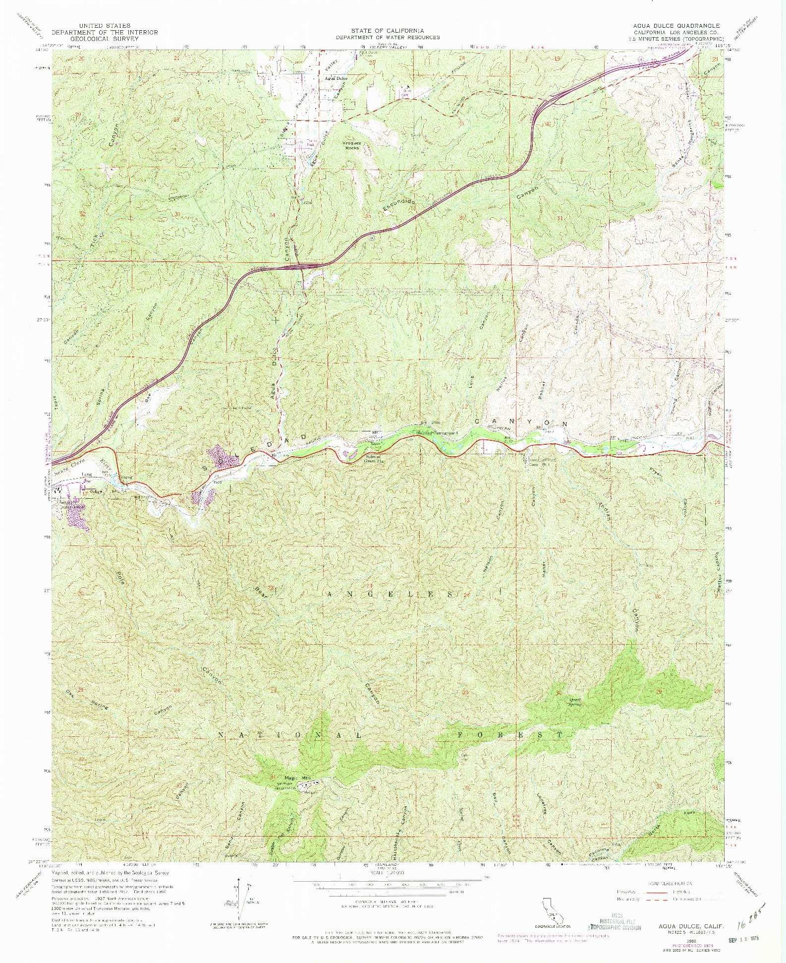 USGS 1:24000-SCALE QUADRANGLE FOR AGUA DULCE, CA 1960