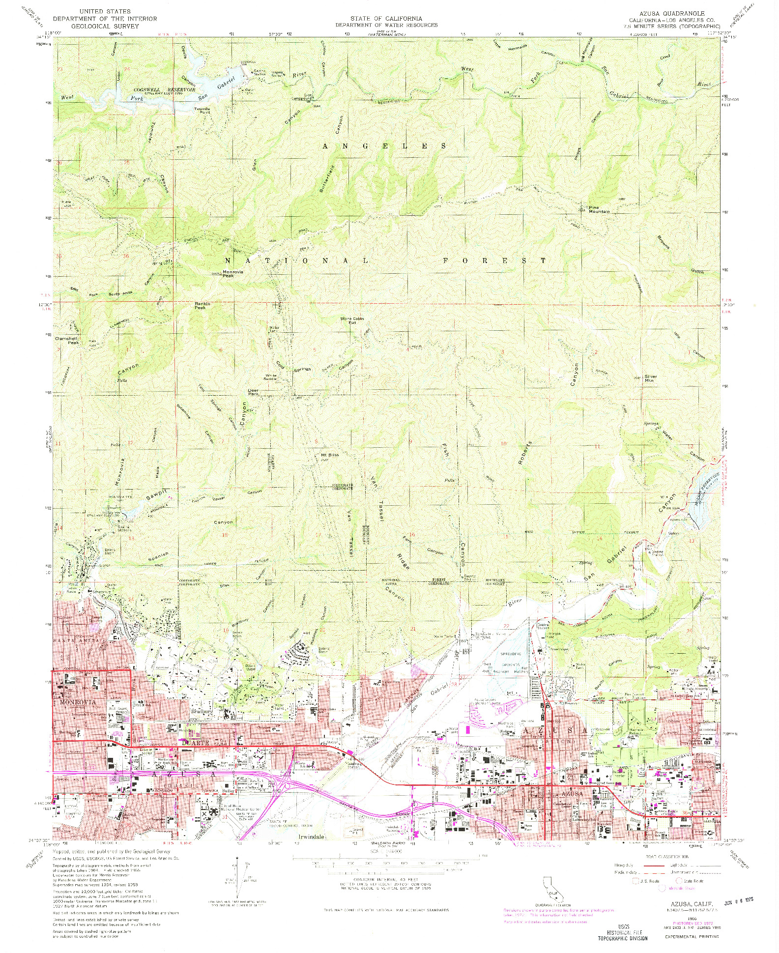 USGS 1:24000-SCALE QUADRANGLE FOR AZUSA, CA 1966