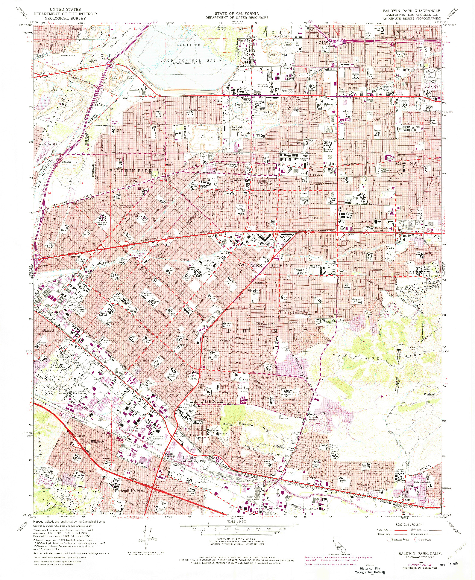 USGS 1:24000-SCALE QUADRANGLE FOR BALDWIN PARK, CA 1966