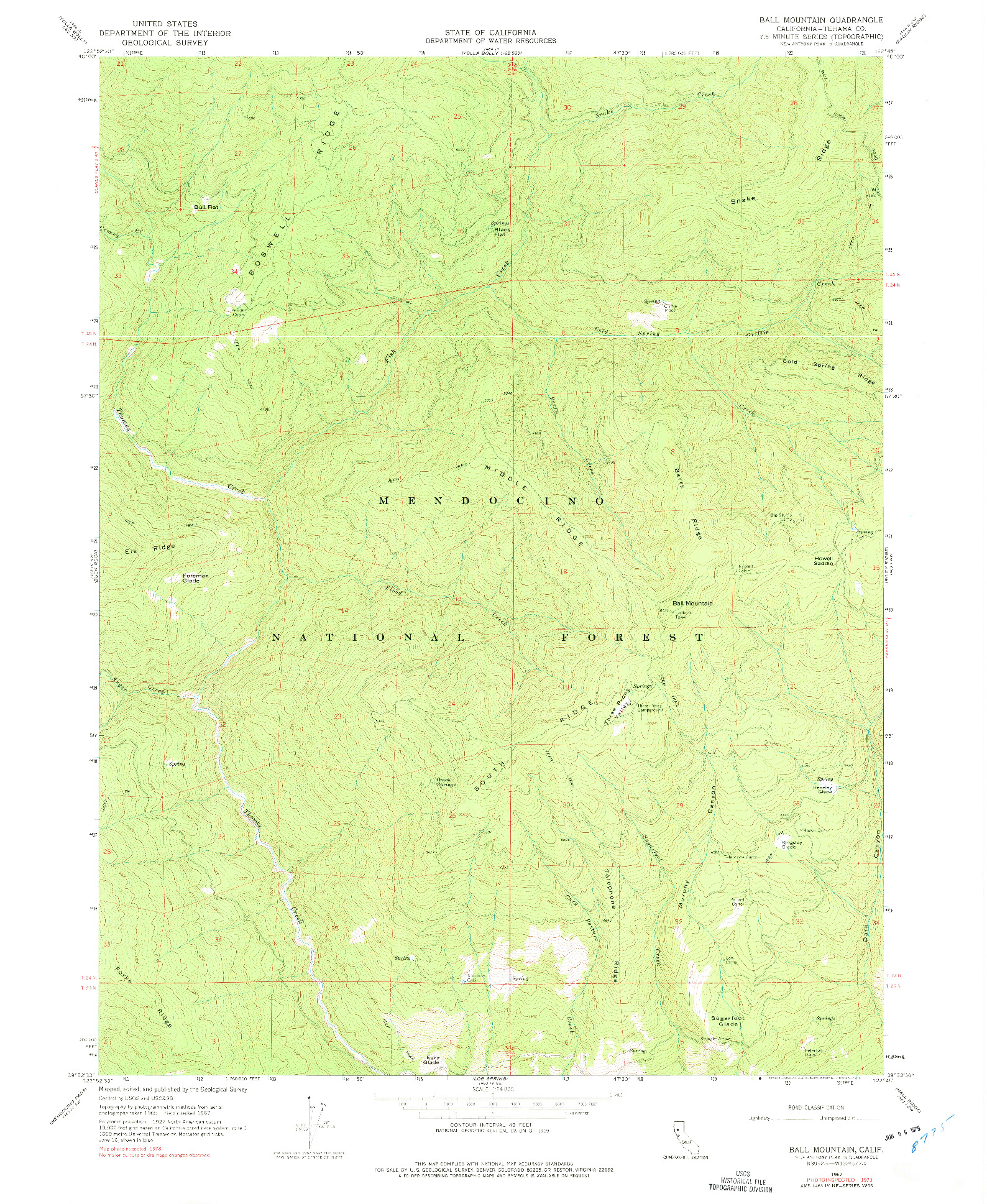 USGS 1:24000-SCALE QUADRANGLE FOR BALL MOUNTAIN, CA 1967