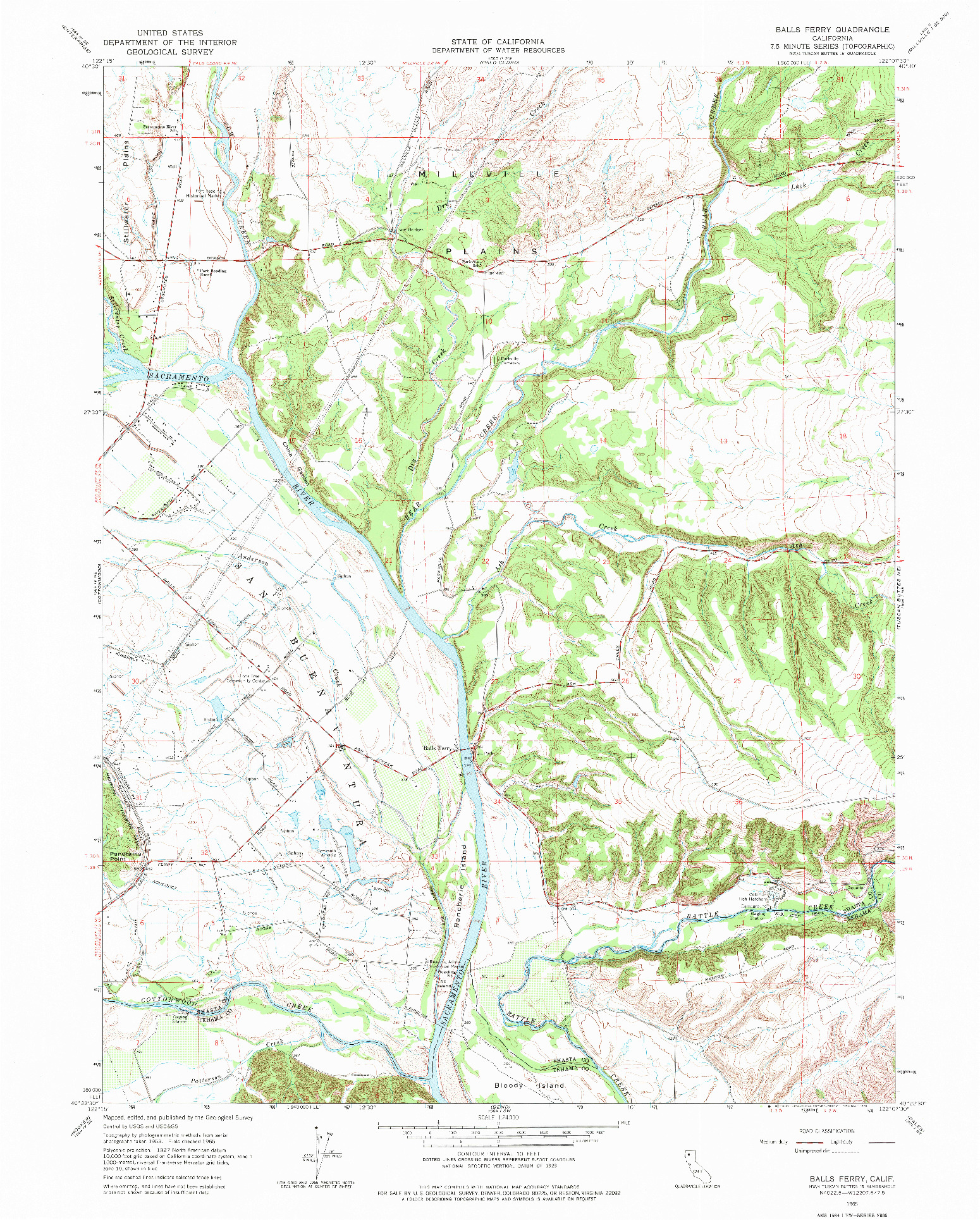 USGS 1:24000-SCALE QUADRANGLE FOR BALLS FERRY, CA 1965