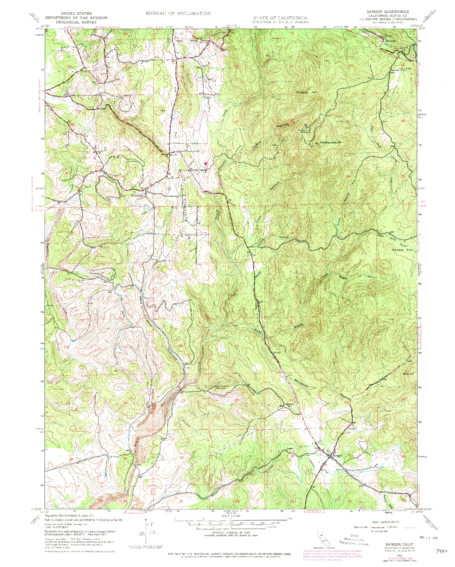 USGS 1:24000-SCALE QUADRANGLE FOR BANGOR, CA 1947