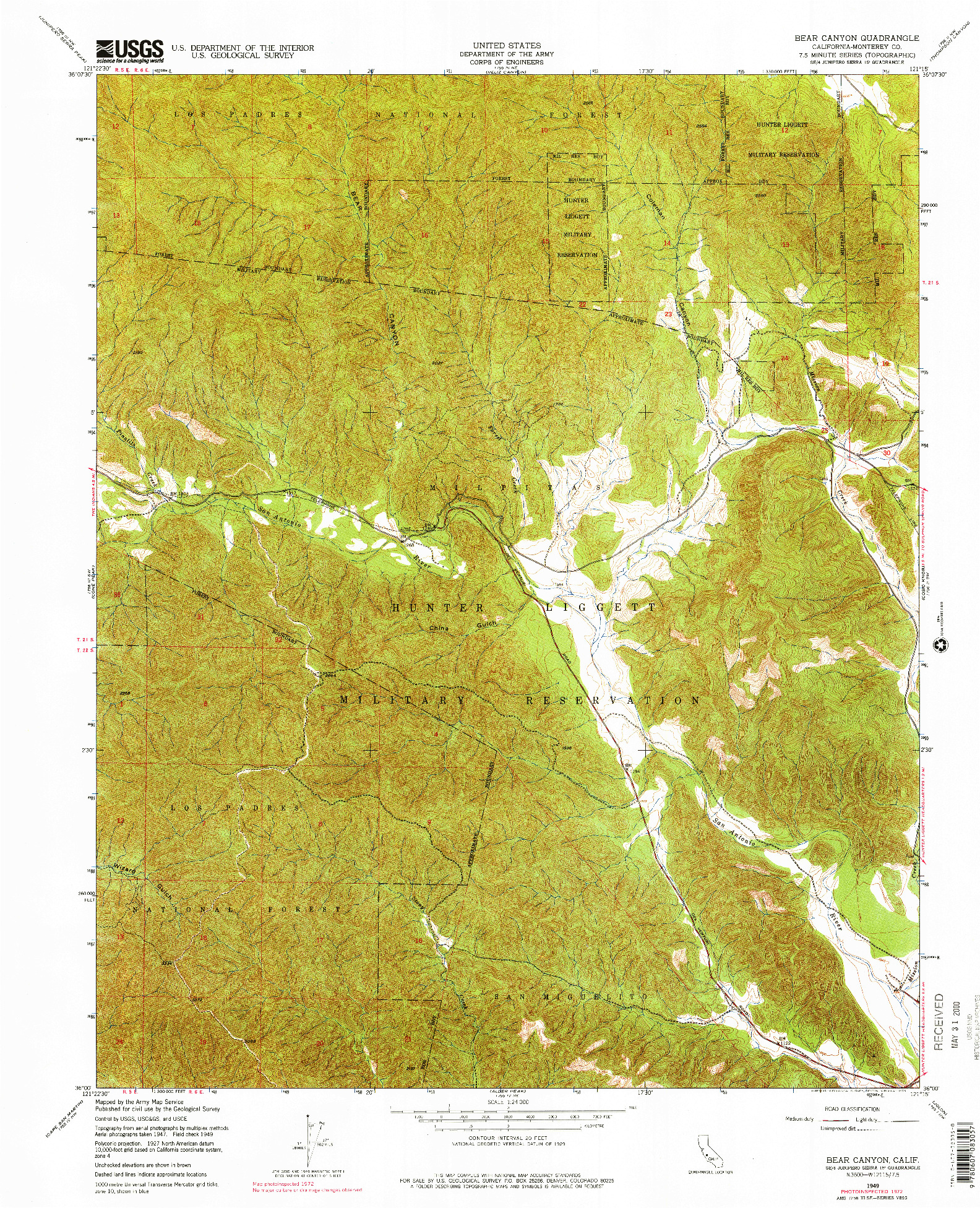 USGS 1:24000-SCALE QUADRANGLE FOR BEAR CANYON, CA 1949