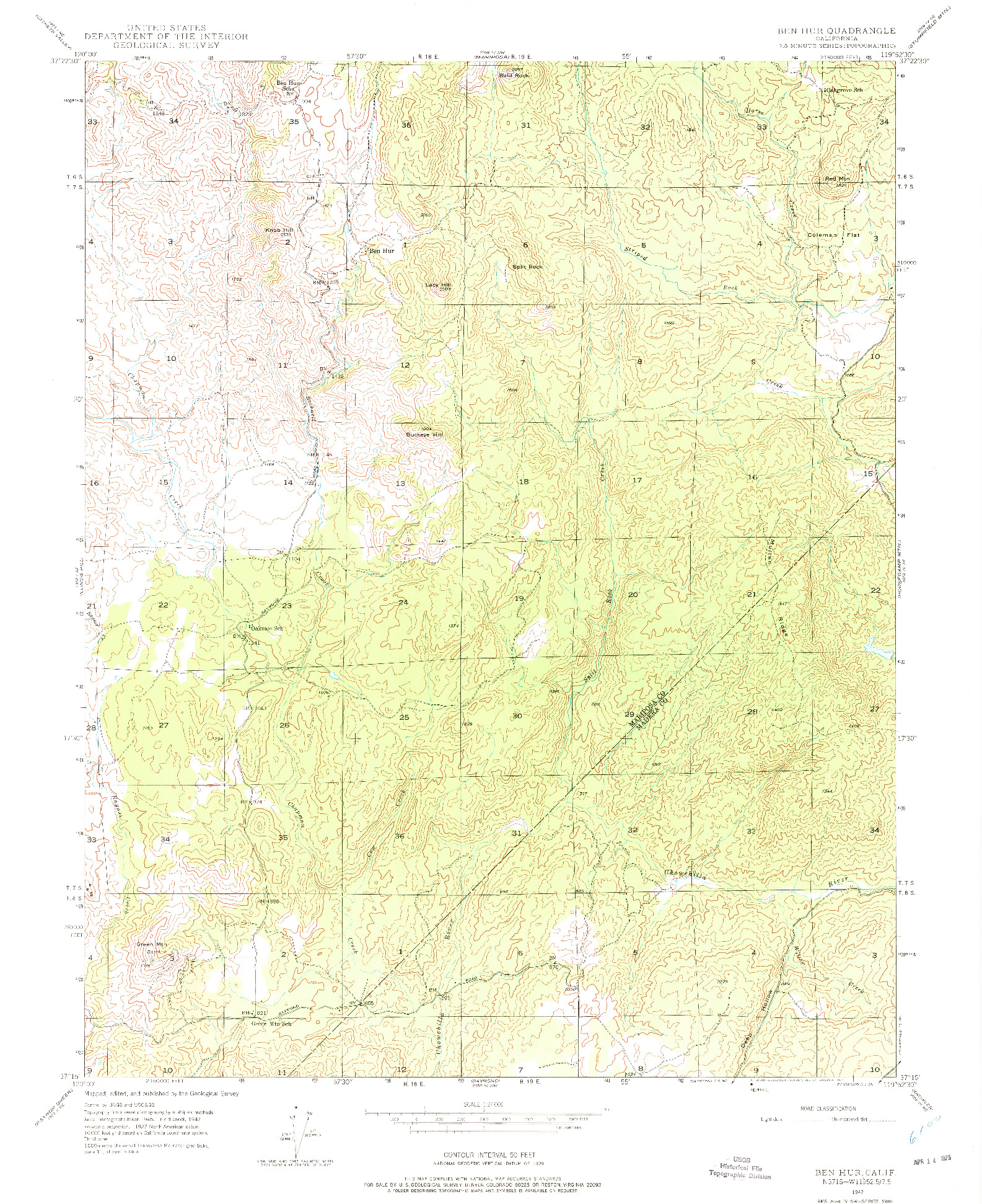 USGS 1:24000-SCALE QUADRANGLE FOR BEN HUR, CA 1947