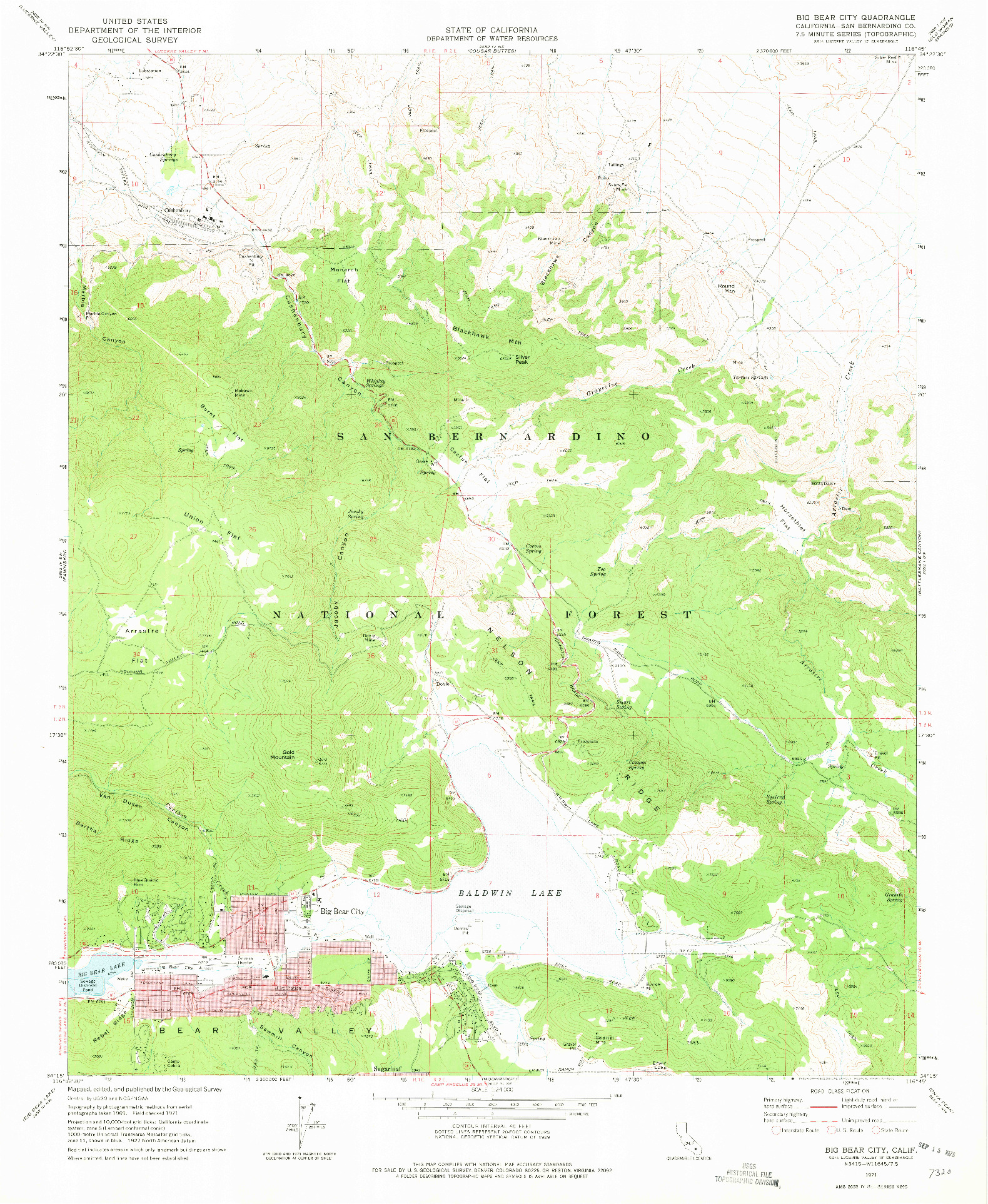 USGS 1:24000-SCALE QUADRANGLE FOR BIG BEAR CITY, CA 1971