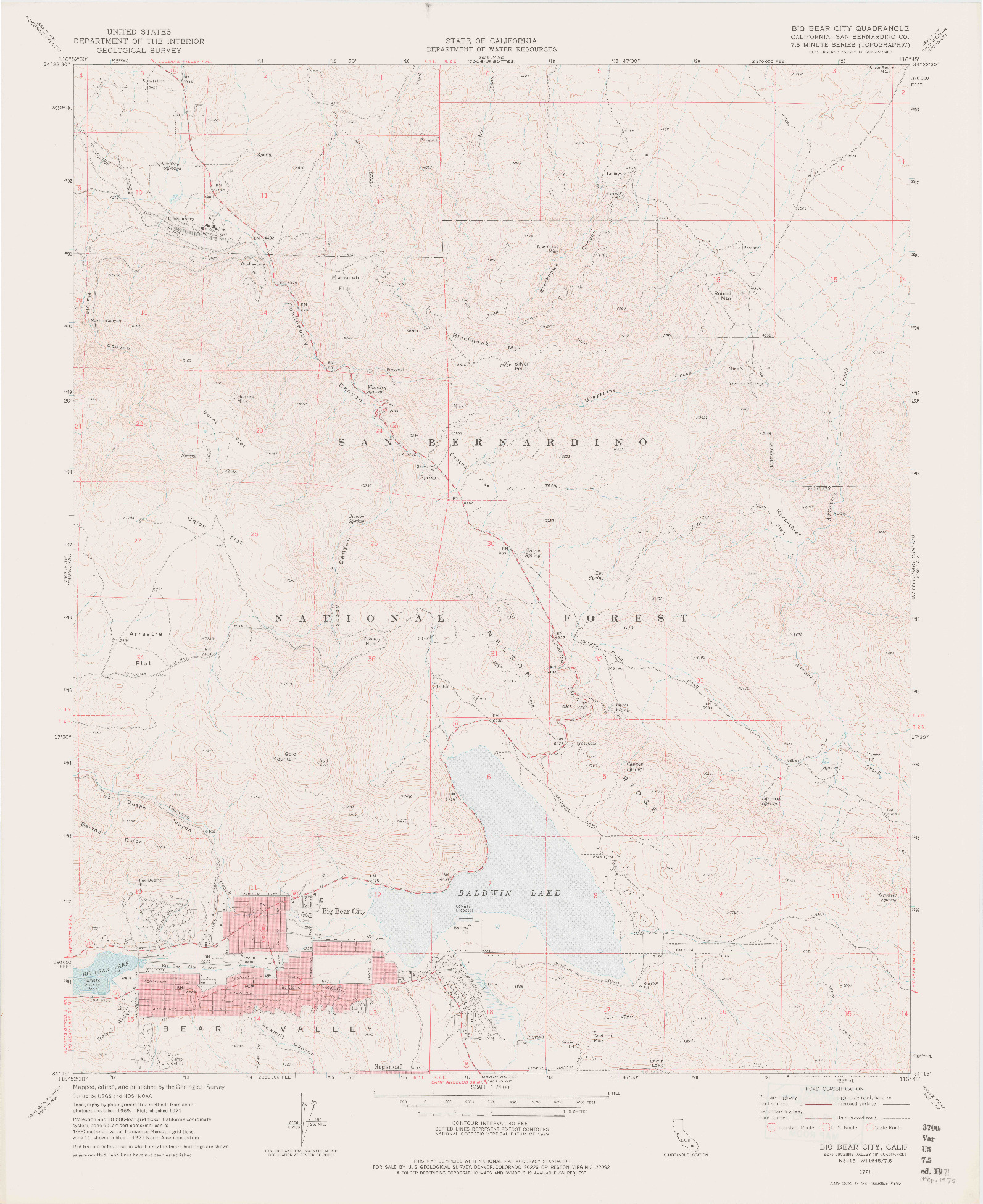 USGS 1:24000-SCALE QUADRANGLE FOR BIG BEAR CITY, CA 1971