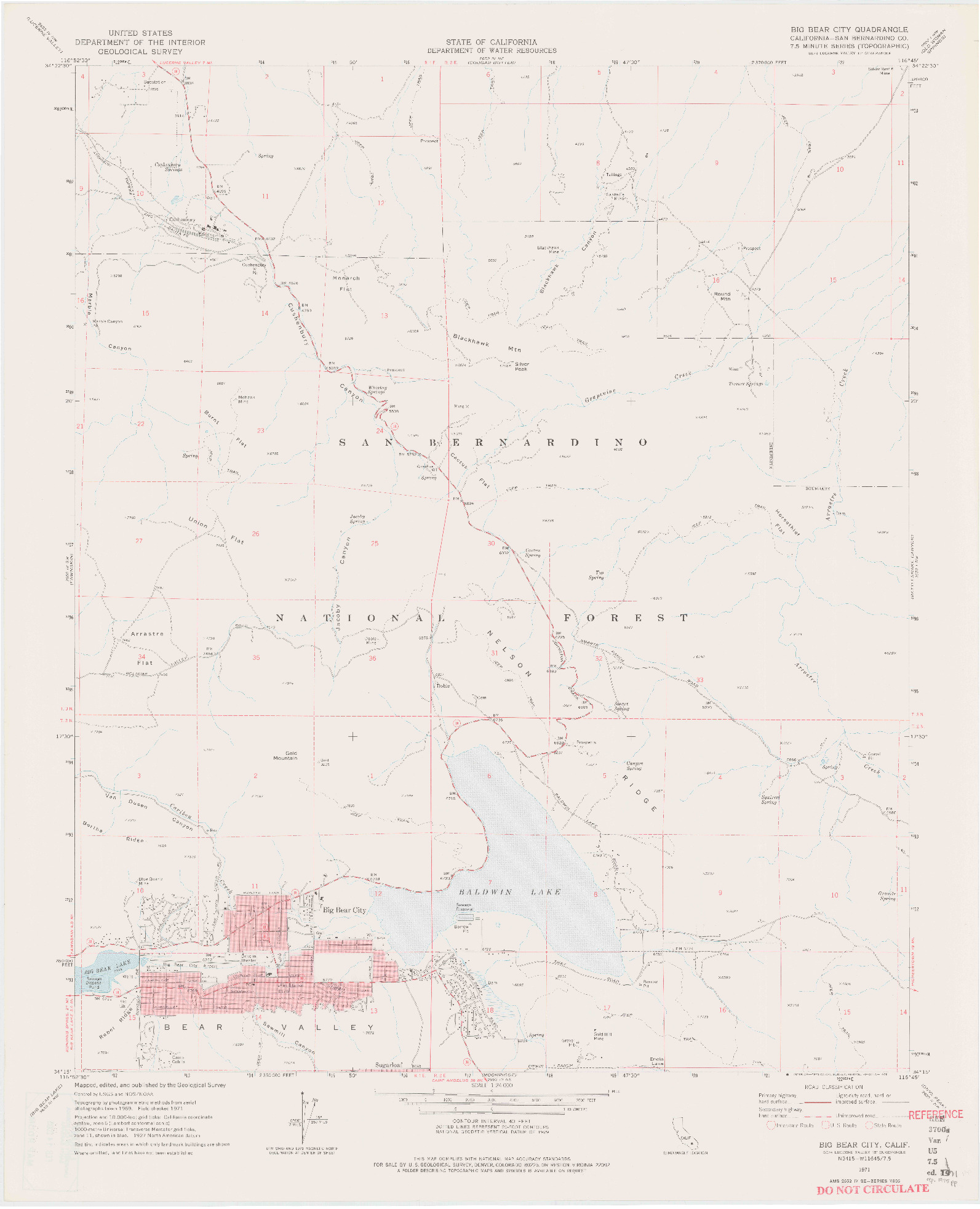USGS 1:24000-SCALE QUADRANGLE FOR BIG BEAR CITY, CA 1971