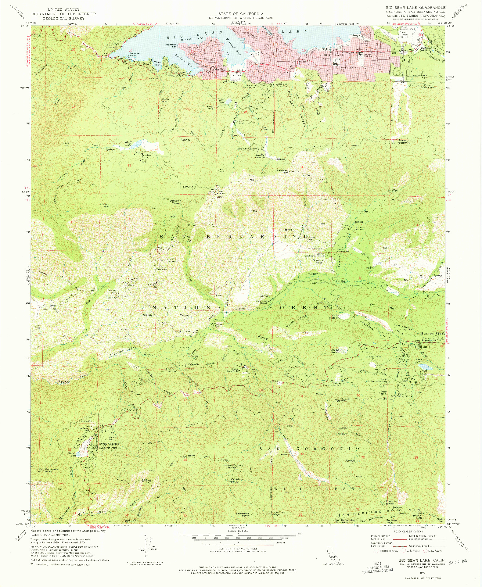 USGS 1:24000-SCALE QUADRANGLE FOR BIG BEAR LAKE, CA 1970