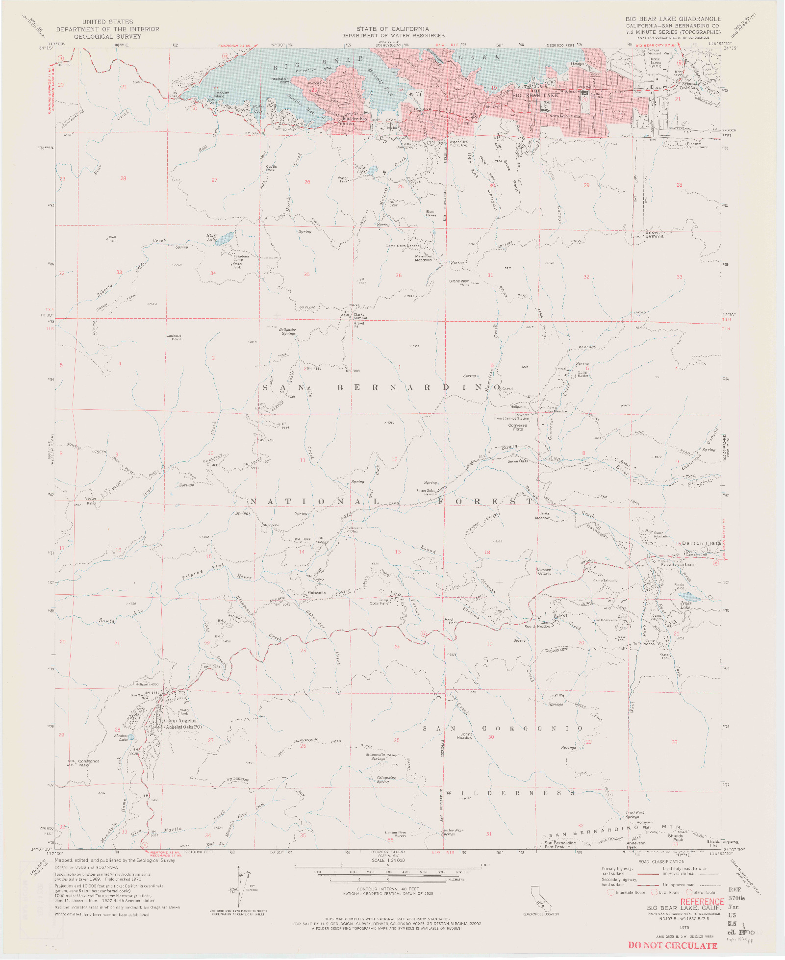 USGS 1:24000-SCALE QUADRANGLE FOR BIG BEAR LAKE, CA 1970