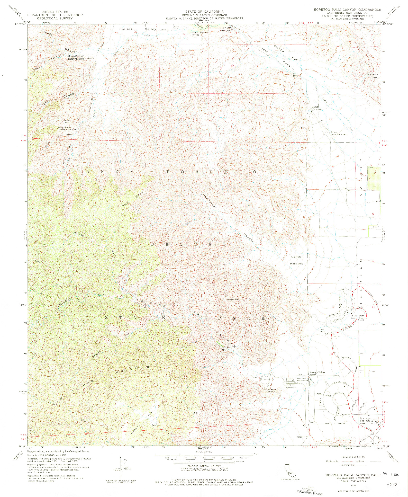 USGS 1:24000-SCALE QUADRANGLE FOR BORREGO PALM CANYON, CA 1959