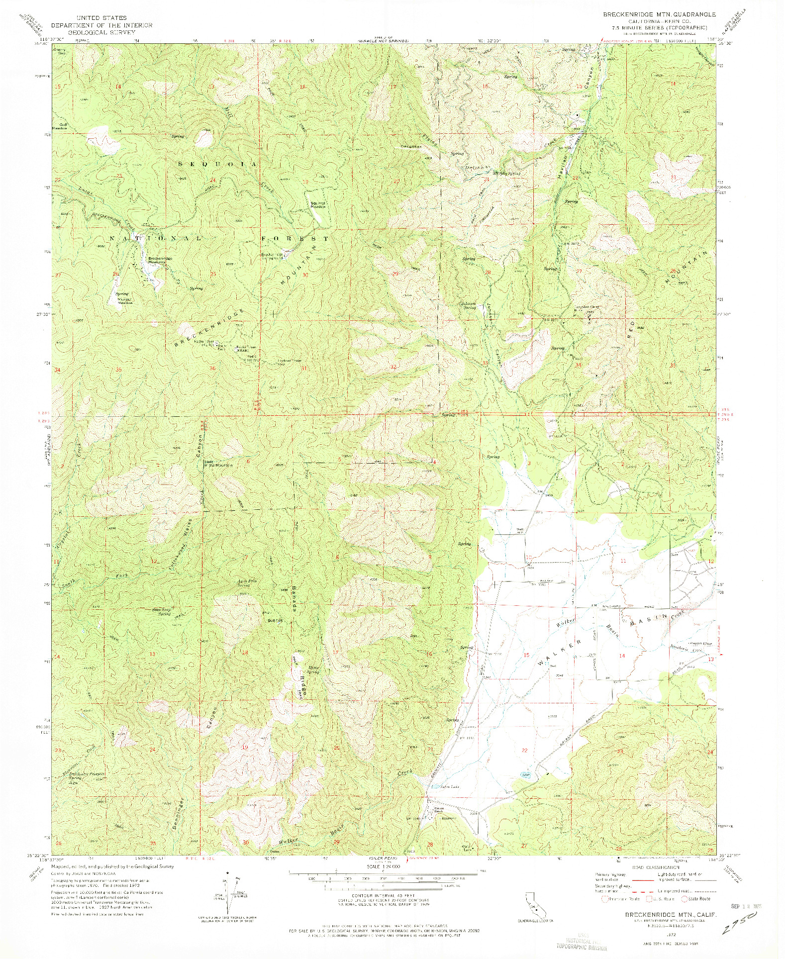 USGS 1:24000-SCALE QUADRANGLE FOR BRECKENRIDGE MTN, CA 1972