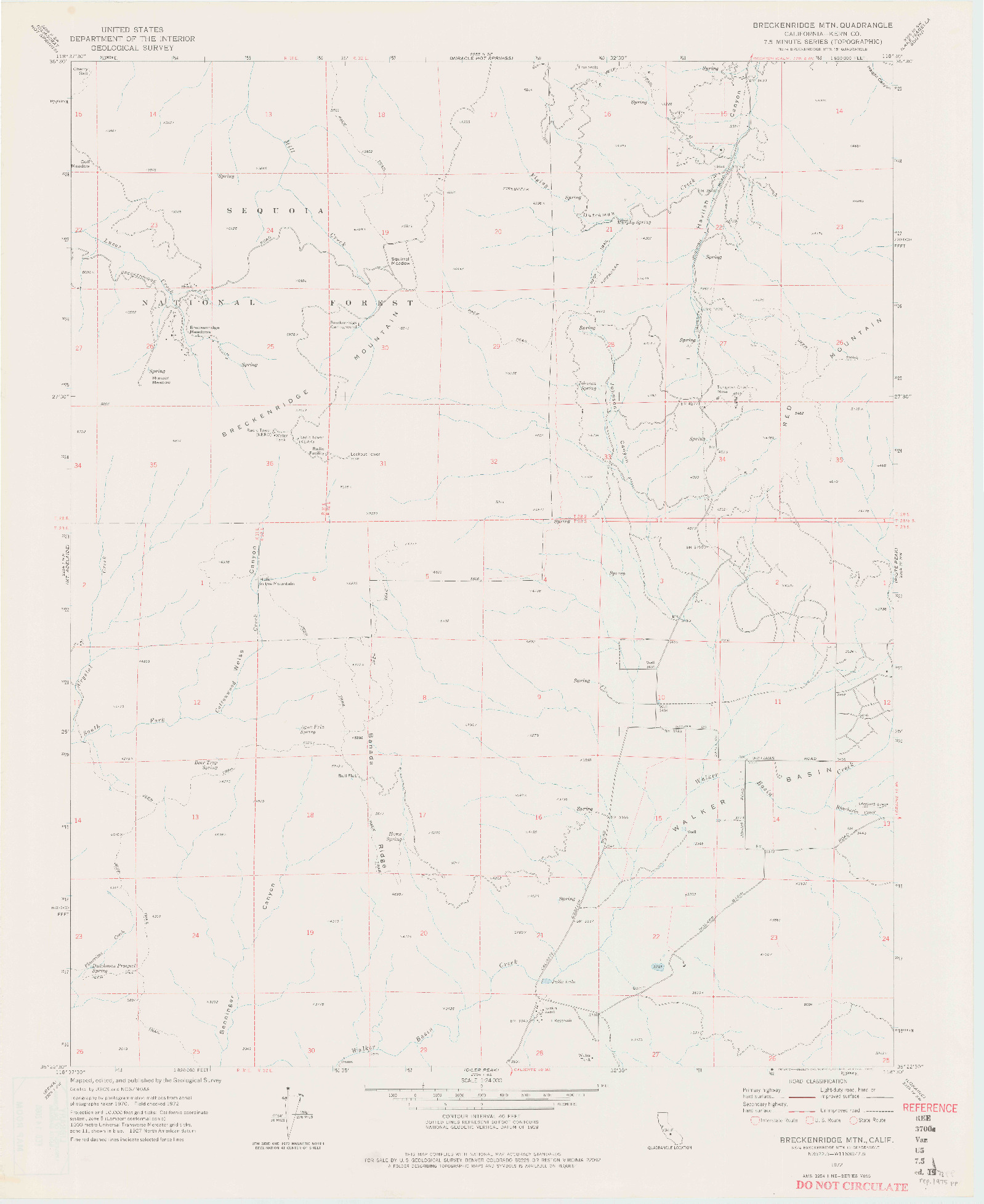 USGS 1:24000-SCALE QUADRANGLE FOR BRECKENRIDGE MTN, CA 1972