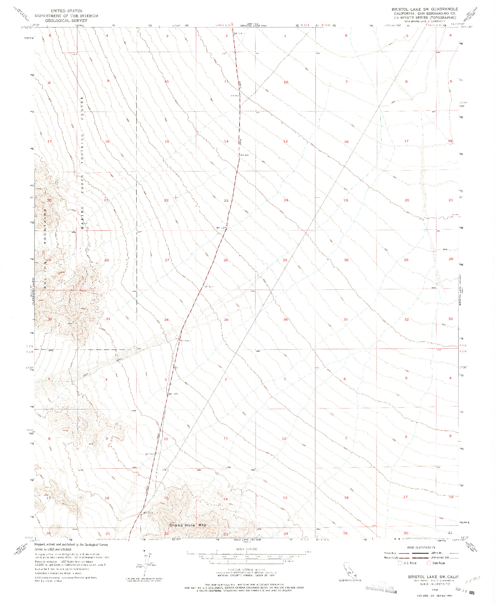 USGS 1:24000-SCALE QUADRANGLE FOR BRISTOL LAKE SW, CA 1954