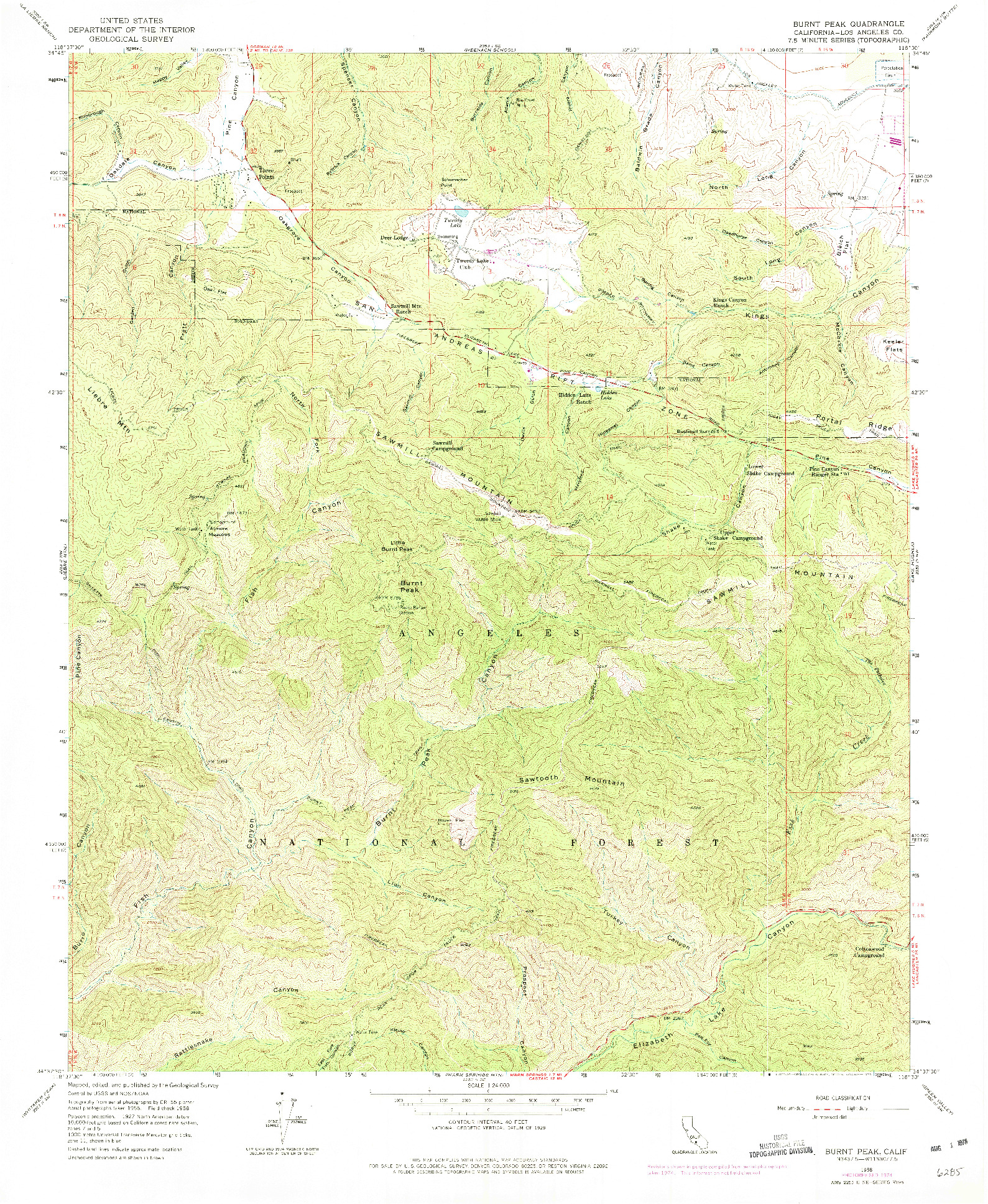 USGS 1:24000-SCALE QUADRANGLE FOR BURNT PEAK, CA 1958