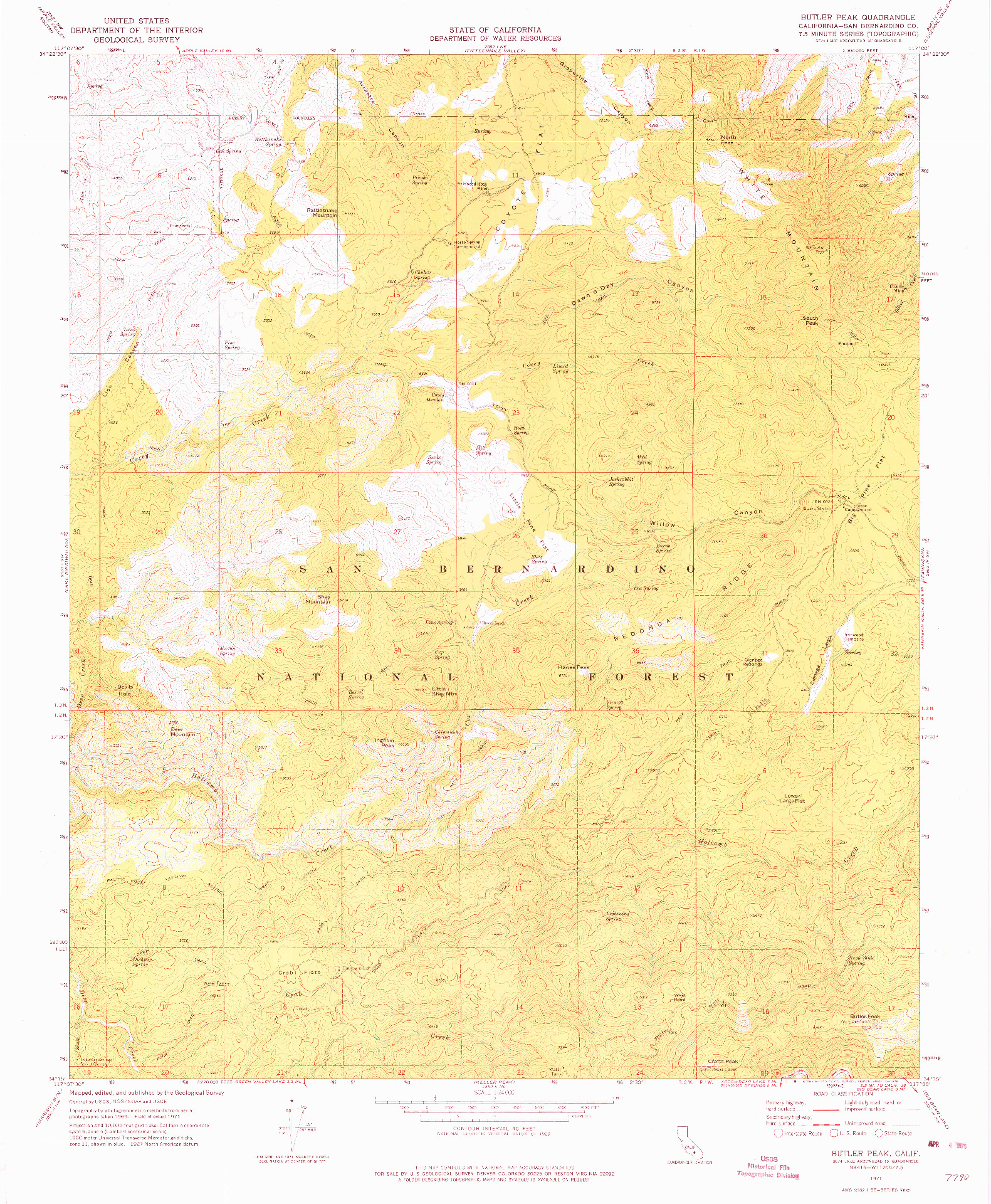 USGS 1:24000-SCALE QUADRANGLE FOR BUTLER PEAK, CA 1971